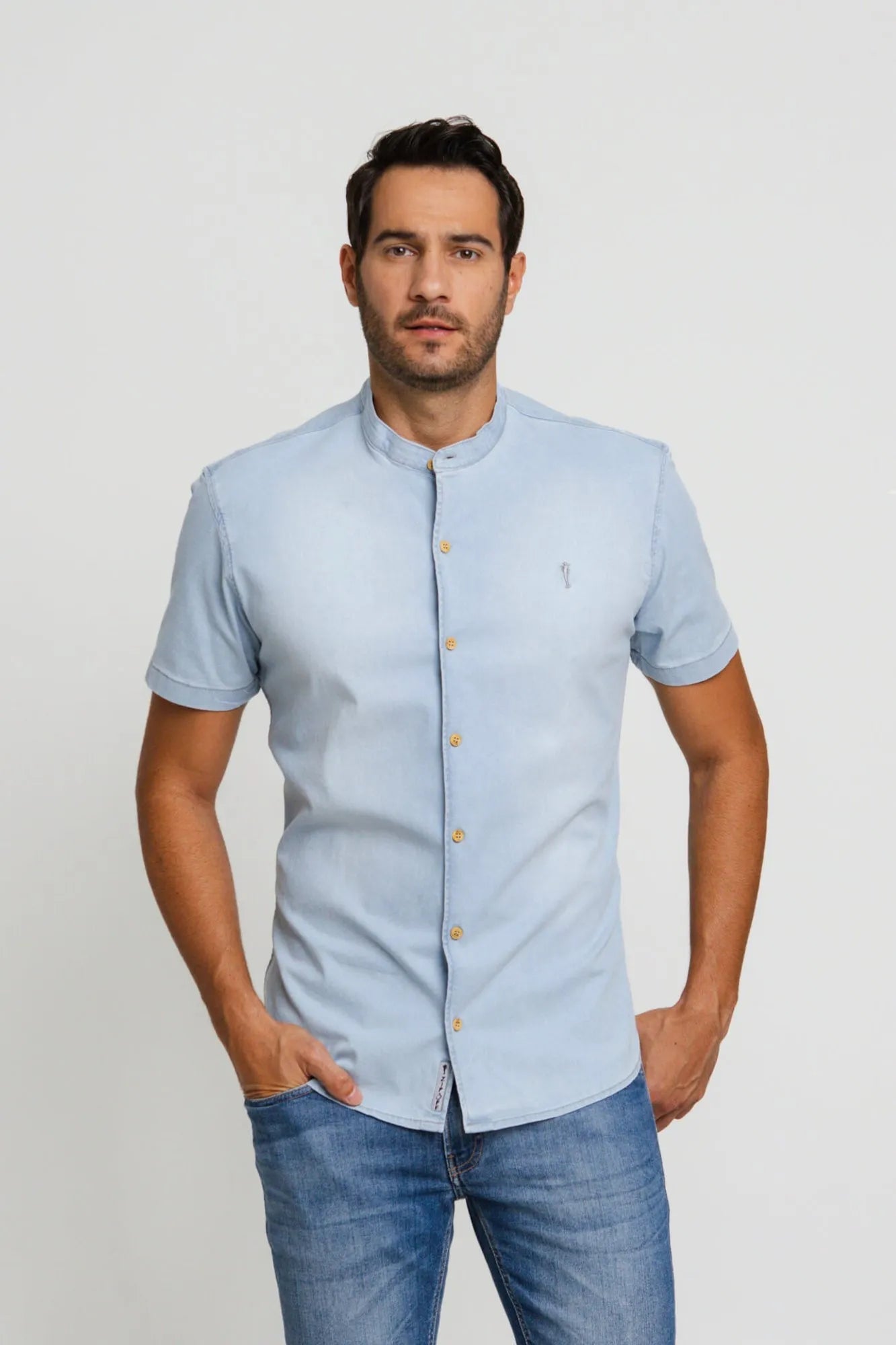 Camisa Zip Off slim Fit Gola Padre Azul Delave 35603 - Henri Store