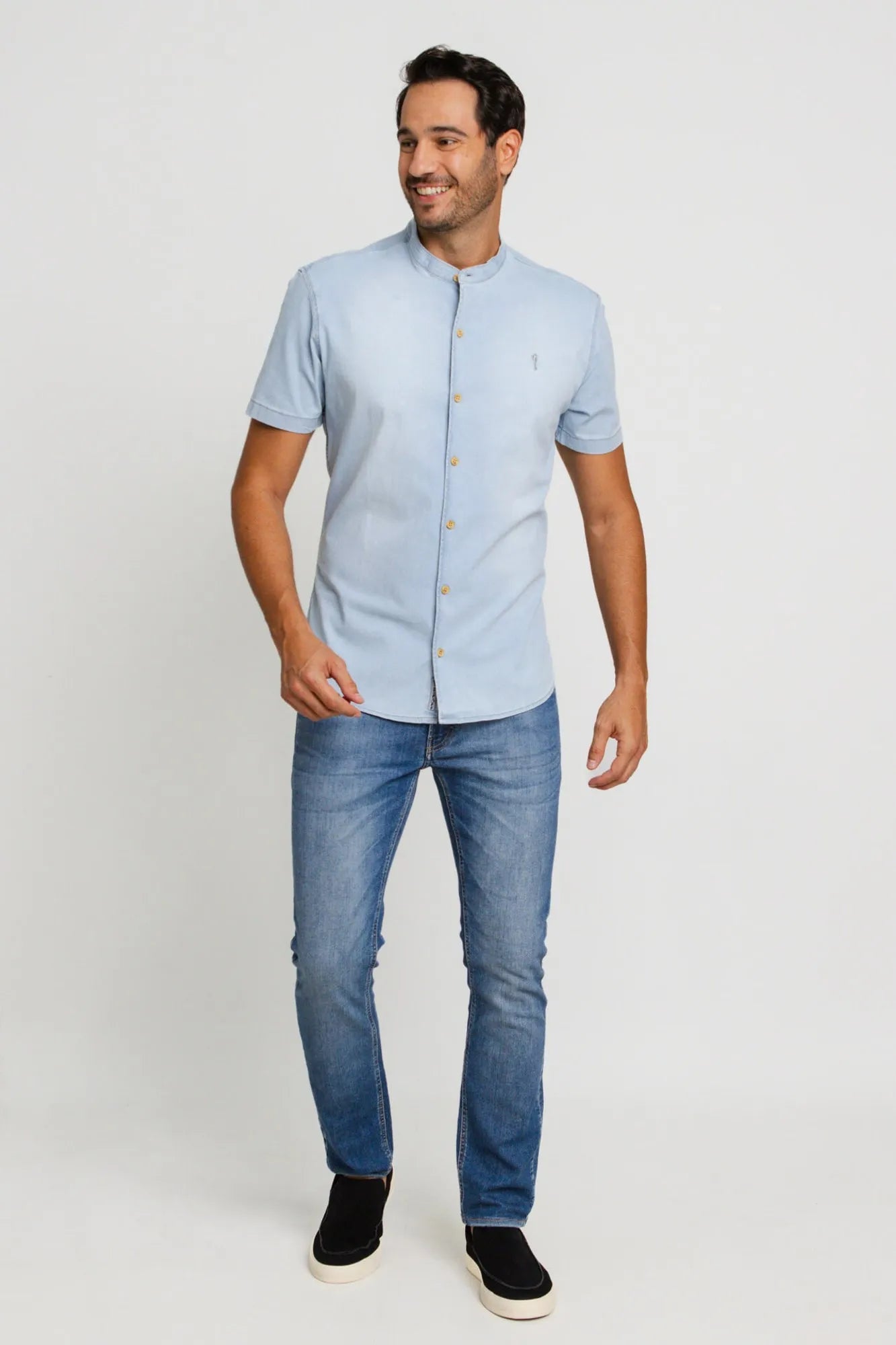 Camisa Zip Off slim Fit Gola Padre Azul Delave 35603 - Henri Store