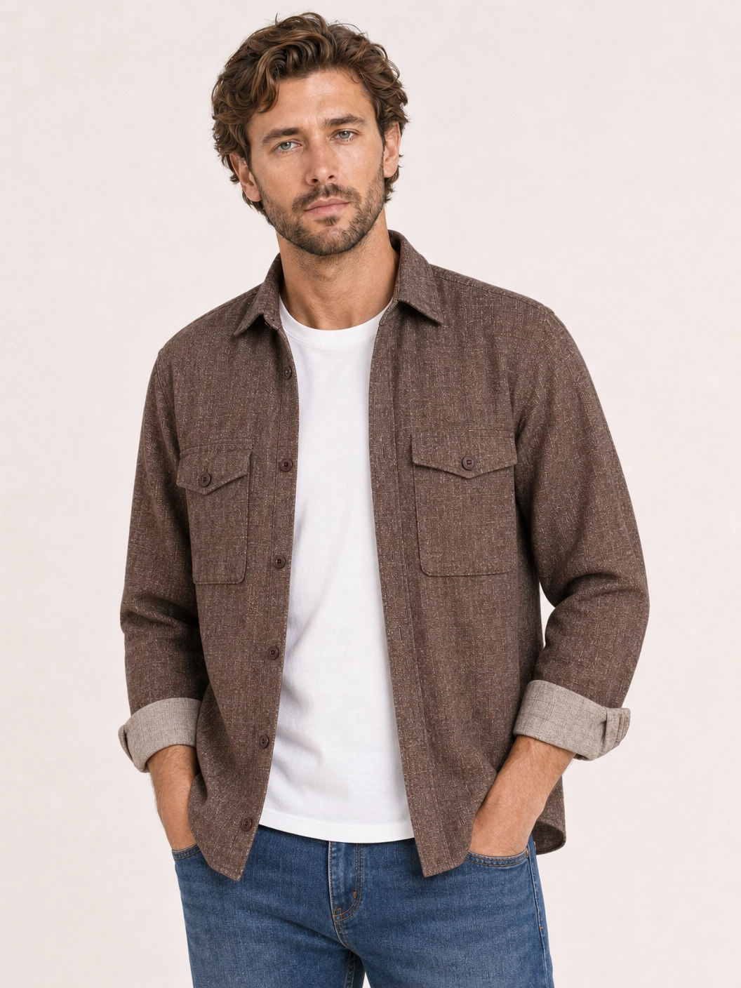 Camisa Dom Henrico ML Sarja Premium com Bolsos Frontais