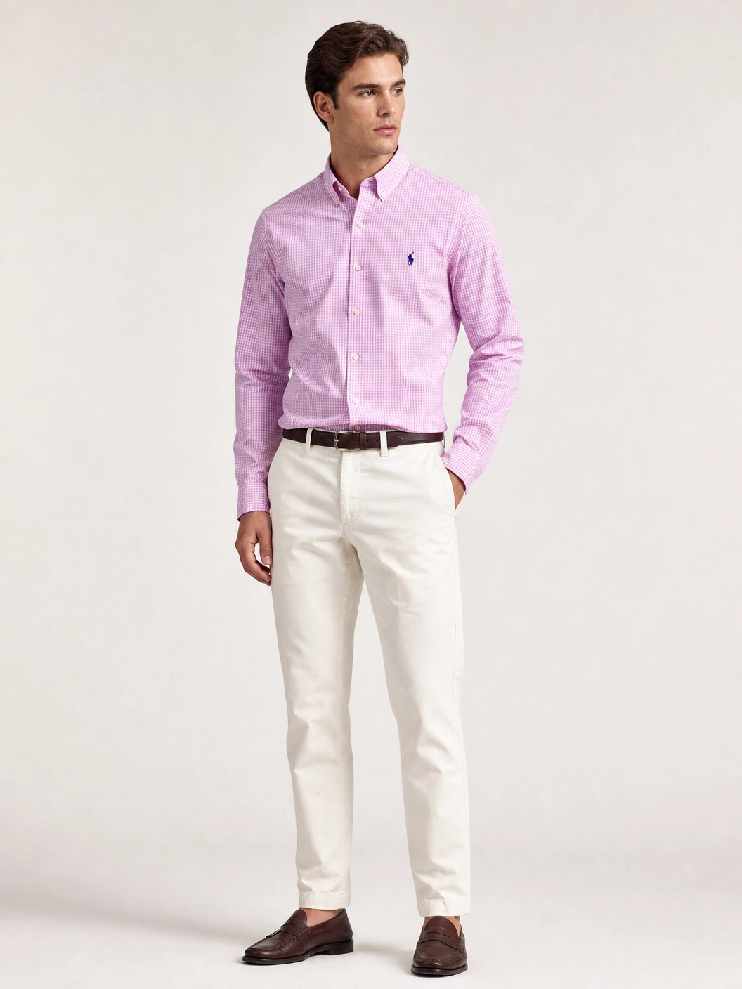 Camisa Ralph Lauren Xadrez Rosa ML Poney Marinho -LIVE