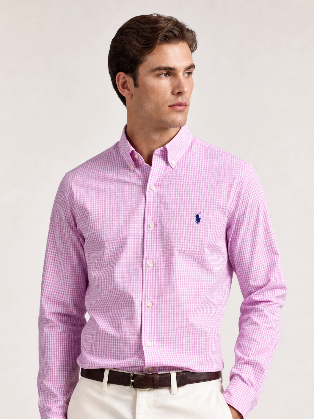 Camisa Ralph Lauren Xadrez Rosa ML Poney Marinho -LIVE