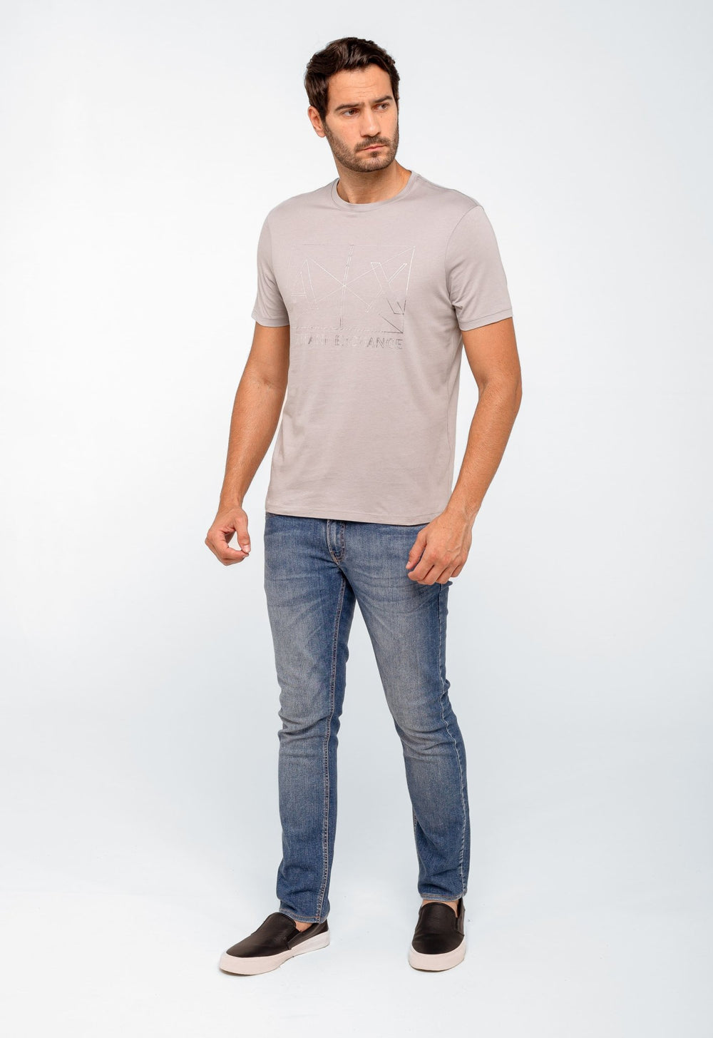 Camiseta Armani Exchange Logo Central Prateado - Henri Store
