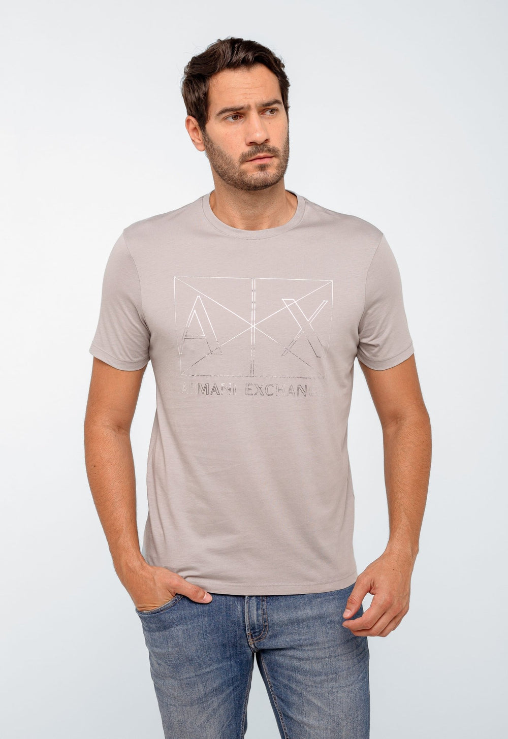 Camiseta Armani Exchange Logo Central Prateado - Henri Store