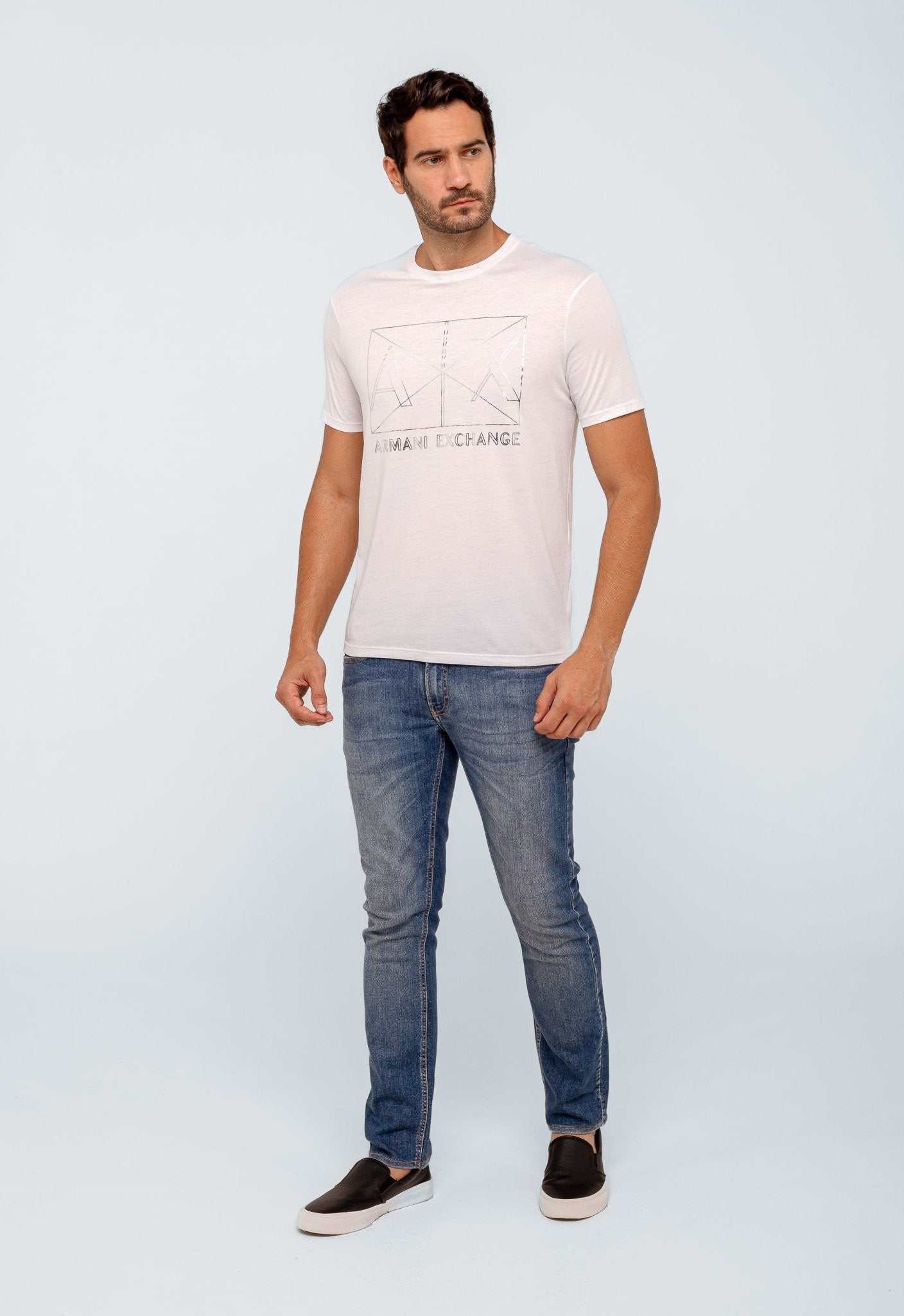 Camiseta Armani Exchange Logo Central Prateado - Henri Store