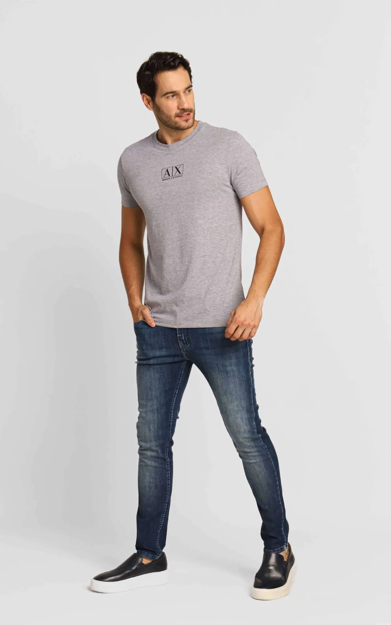 Camiseta Armani Exchange Regular Logo Central Cinza - Sale - Henri Store