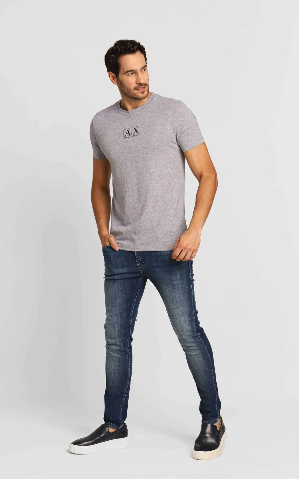 Camiseta Armani Exchange Regular Logo Central Cinza - Sale - Henri Store
