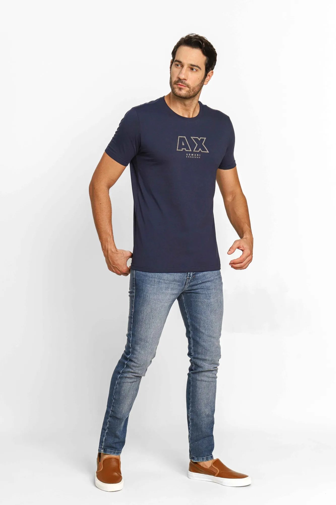 Camiseta Armani Exchange Slim Logo Central AX Marinho - Sale - Henri Store