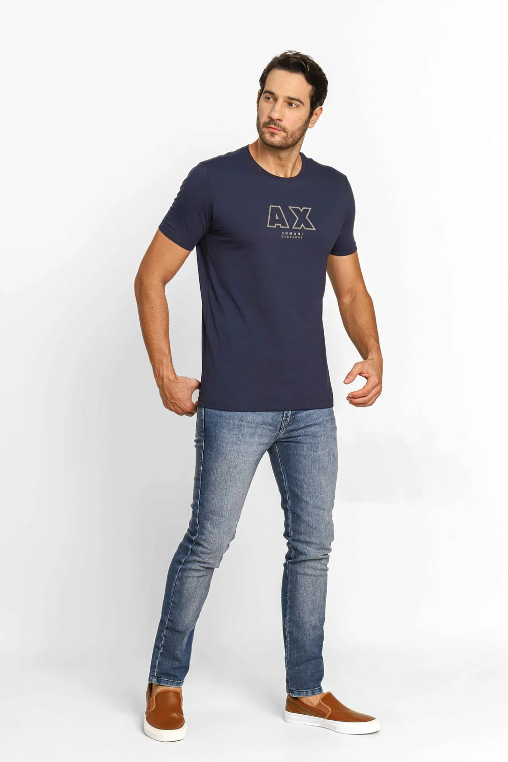Camiseta Armani Exchange Slim Logo Central AX Marinho - Sale - Henri Store