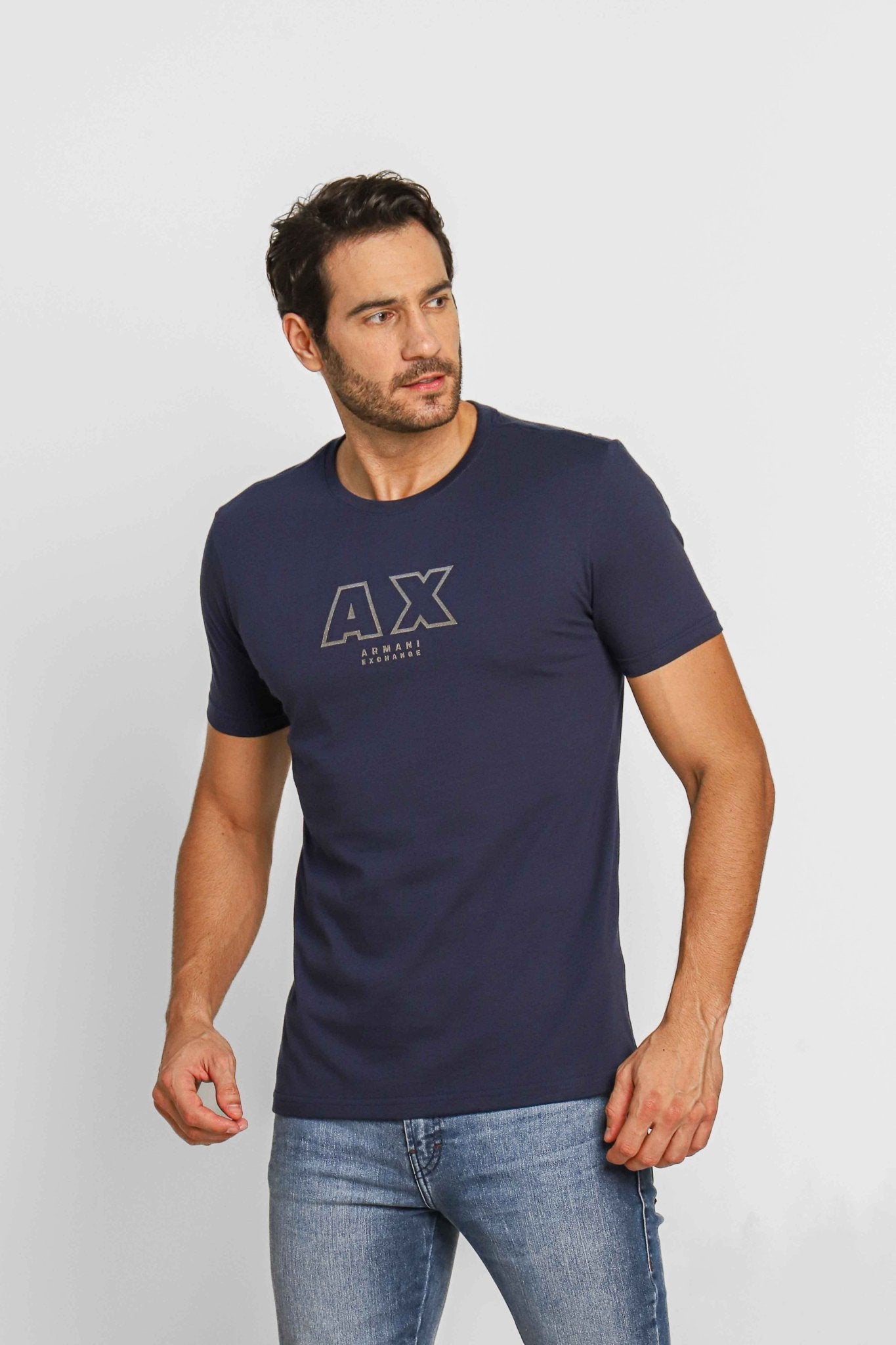 Camiseta Armani Exchange Slim Logo Central AX Marinho - Sale - Henri Store