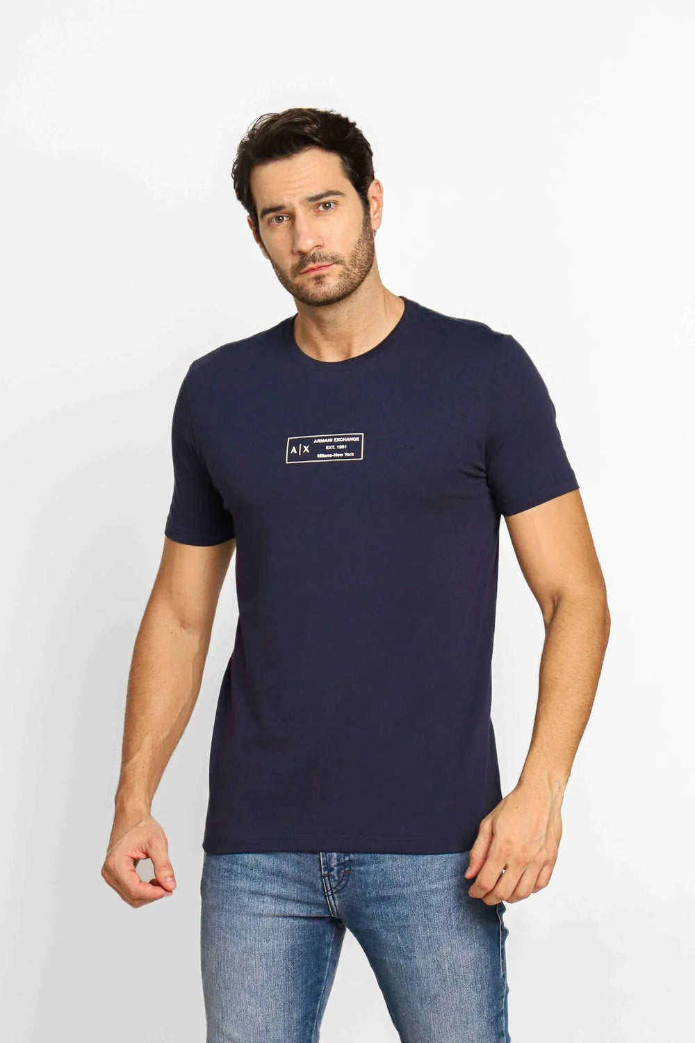 Camiseta Armani Exchange Slim Logo Central Marinho - Sale - Henri Store