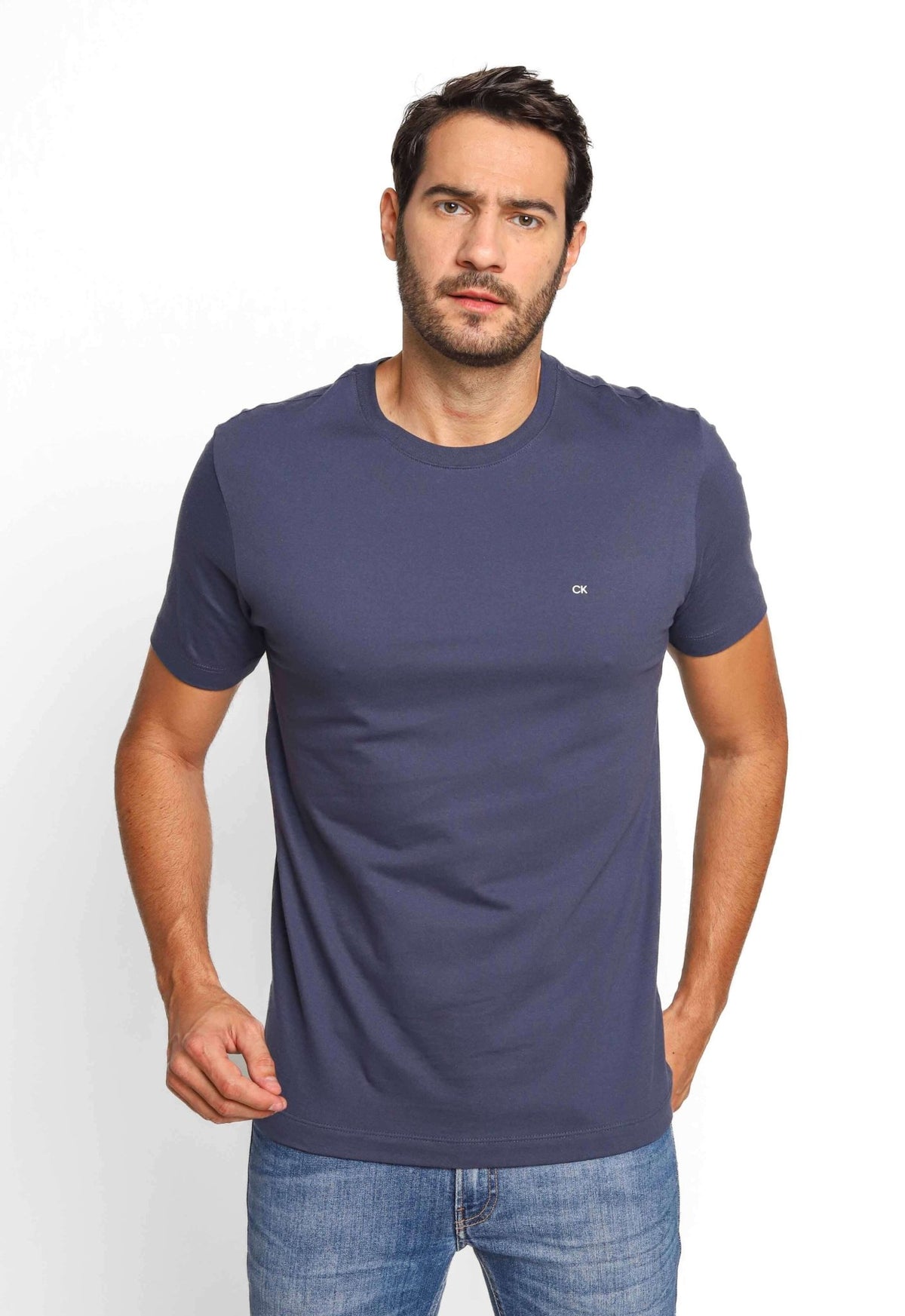 Camiseta Calvin Klein Basica Marinho C/ Ck Branco - Henri Store