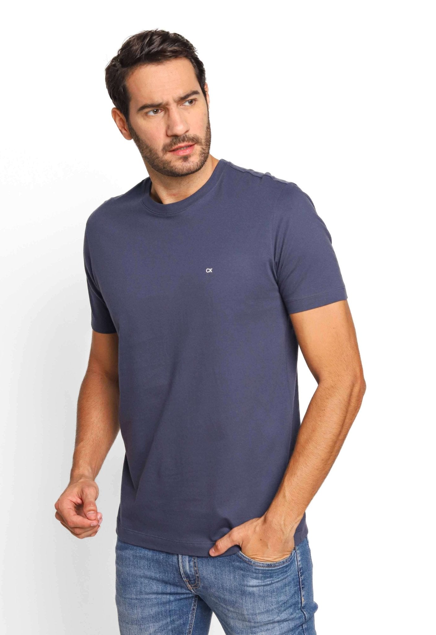 Camiseta Calvin Klein Basica Marinho C/ Ck Branco - Henri Store