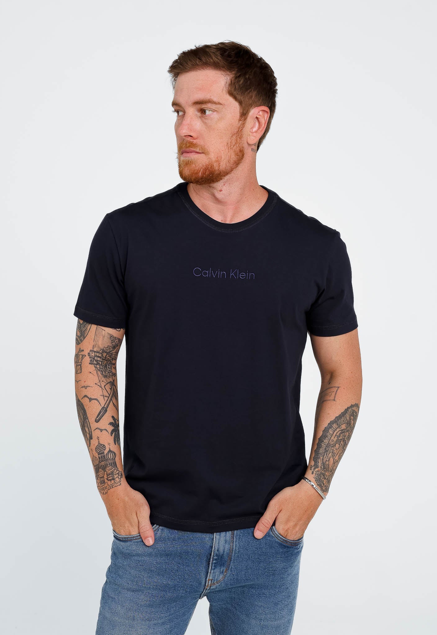 Camiseta Calvin Klein Careca Meia Malha Logo Bordado - Henri Store