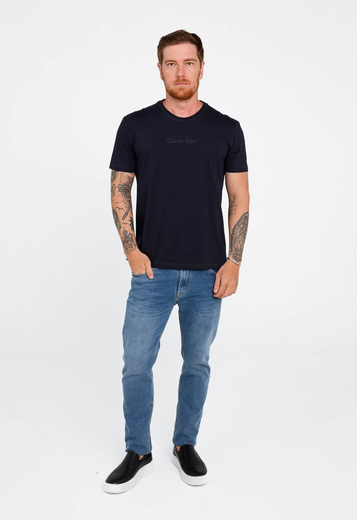 Camiseta Calvin Klein Careca Meia Malha Logo Bordado - Henri Store