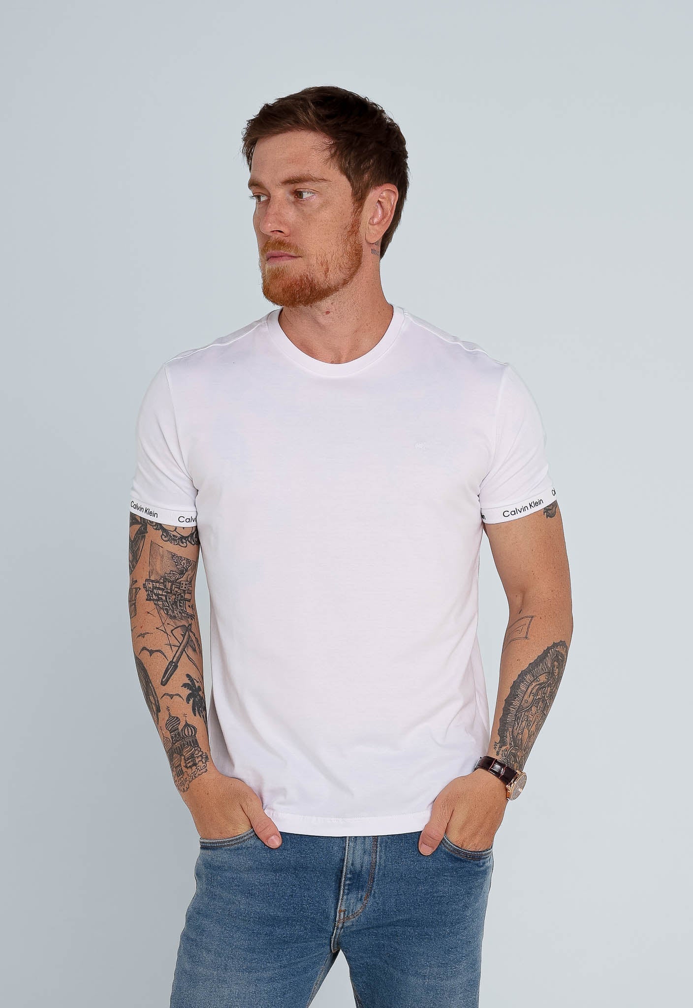 Camiseta Calvin Klein Detalhe Manga Branca - Henri Store