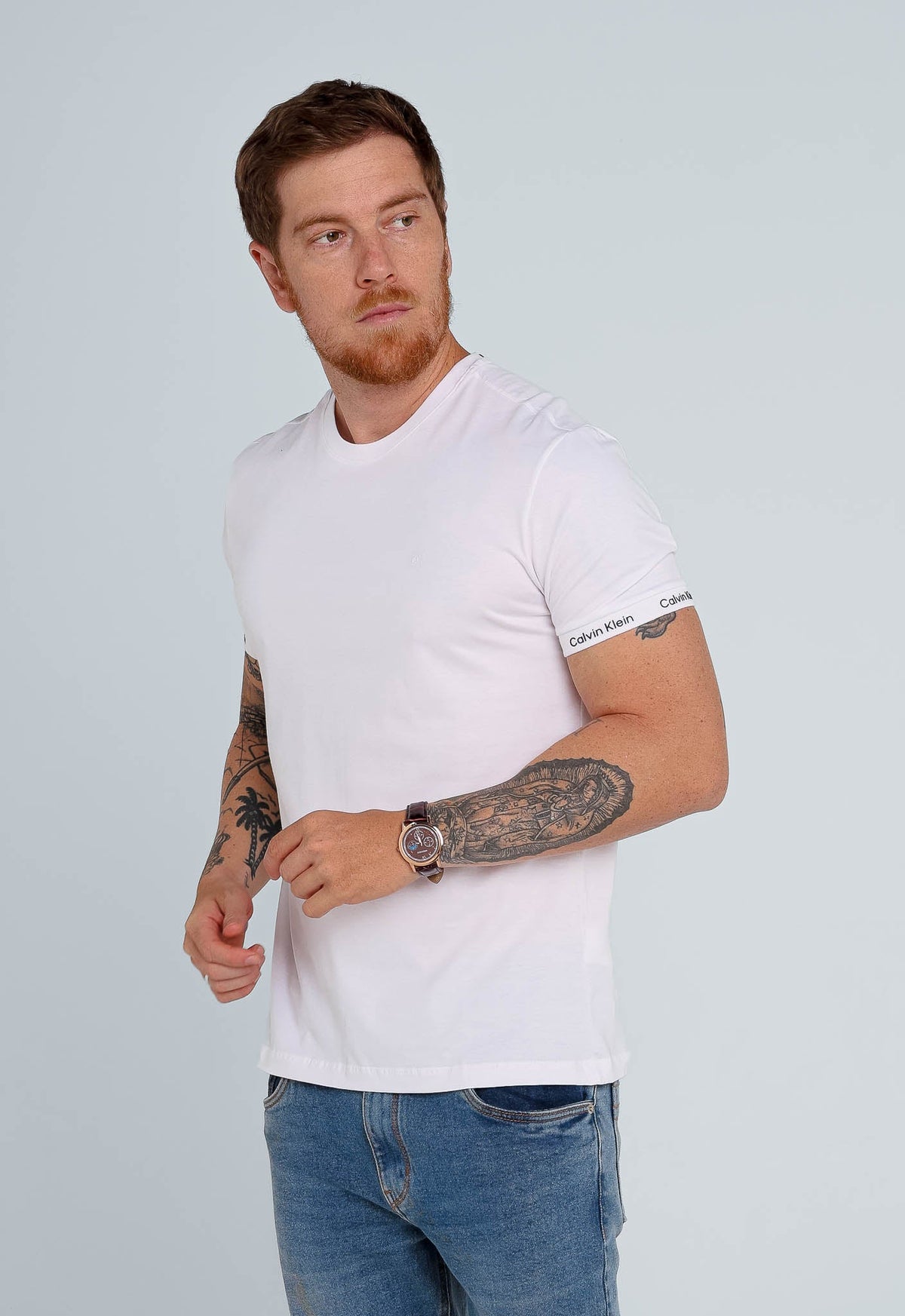 Camiseta Calvin Klein Detalhe Manga Branca - Henri Store