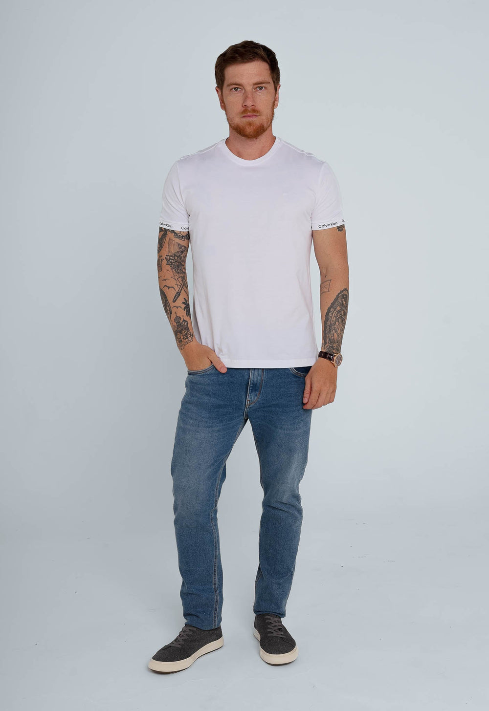Camiseta Calvin Klein Detalhe Manga Branca - Henri Store