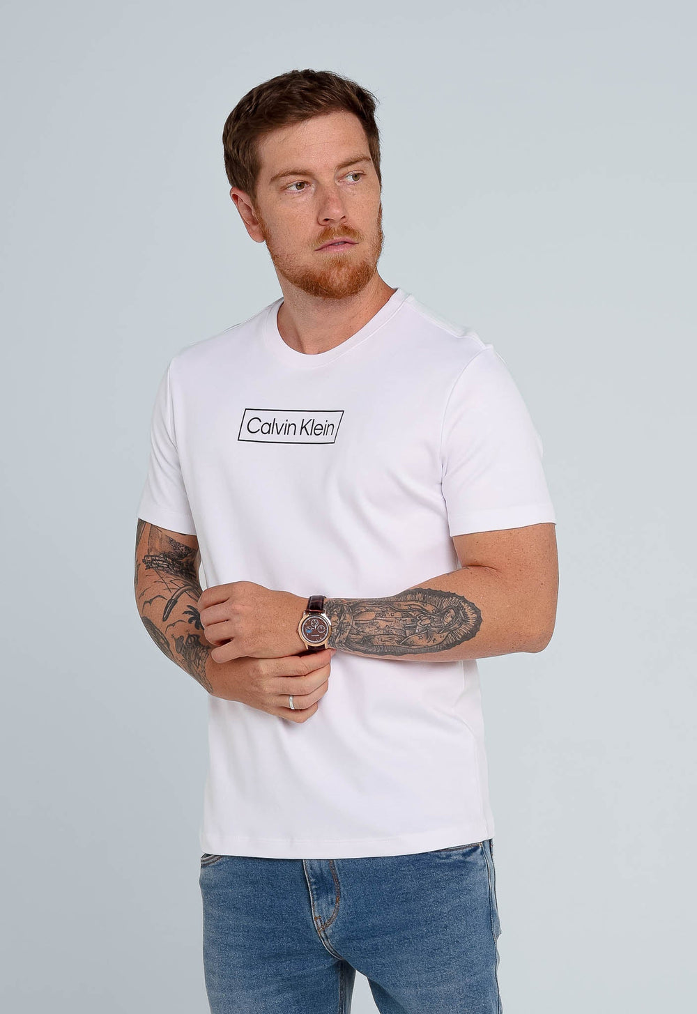 Camiseta Calvin Klein Logo Retângulo Branco - Henri Store