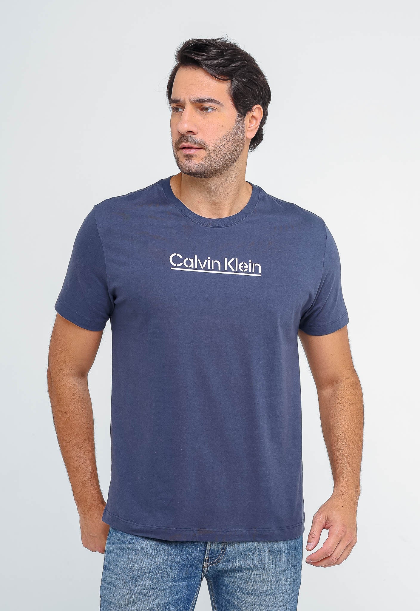 Camiseta Calvin Klein Mc Marinho Logo Central - Henri Store