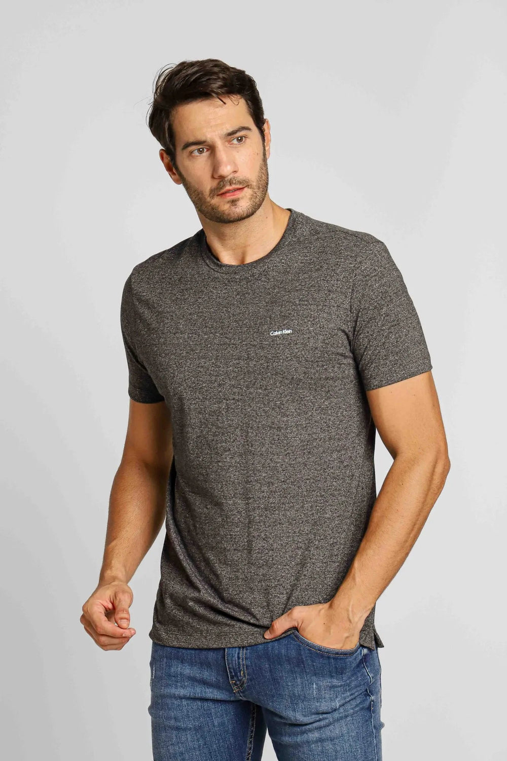 Camiseta Calvin Klein Mc Slim Basica Mouline Mescla Escuro - Henri Store