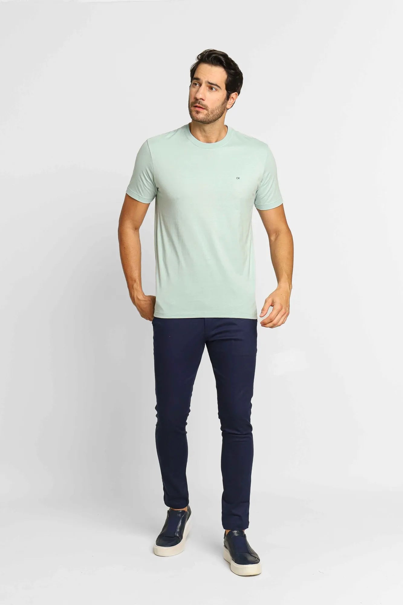 Camiseta Calvin Klein Meia Malha Azul Claro - Henri Store