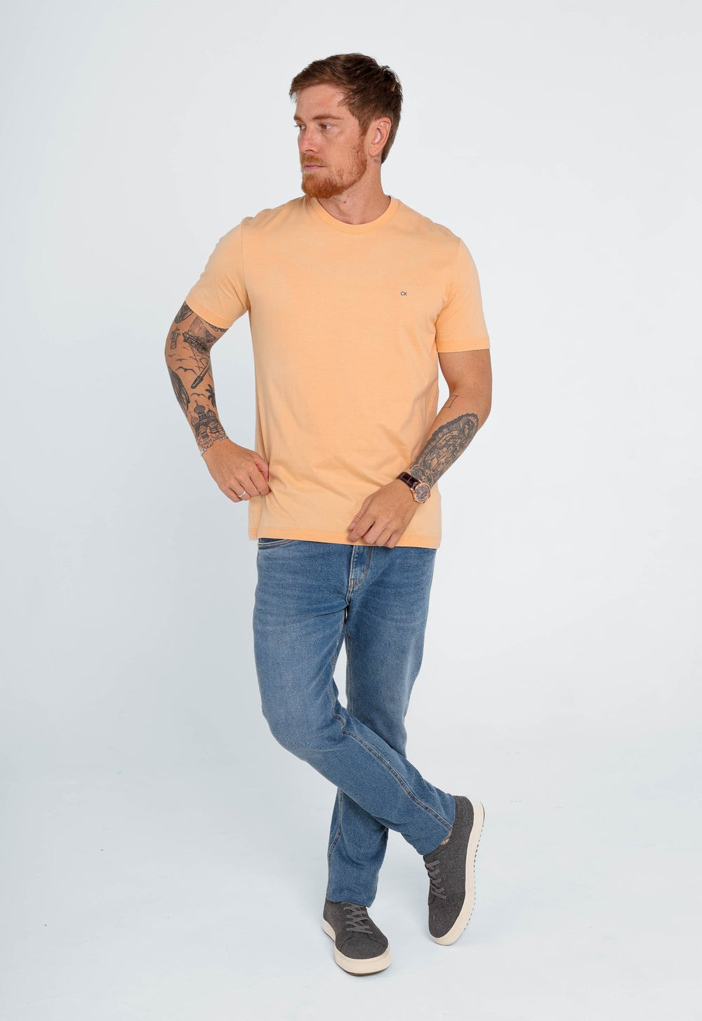 Camiseta Calvin Klein Meia Malha Laranja Claro - Henri Store
