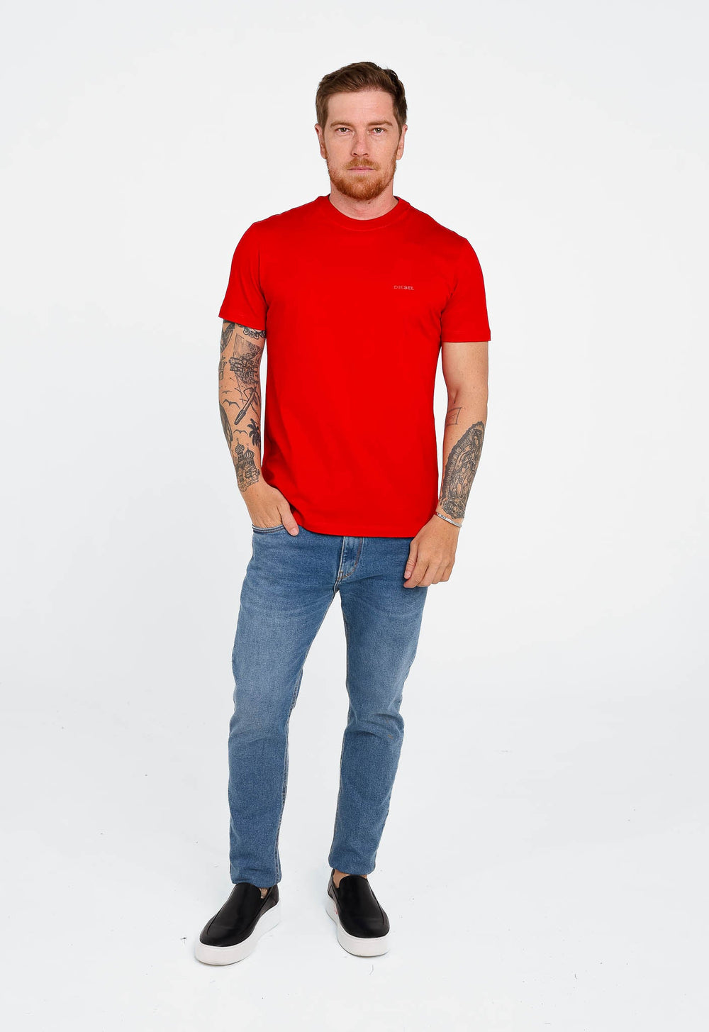 Camiseta Diesel Slim Logo Peito Vermelha - Sale - Henri Store