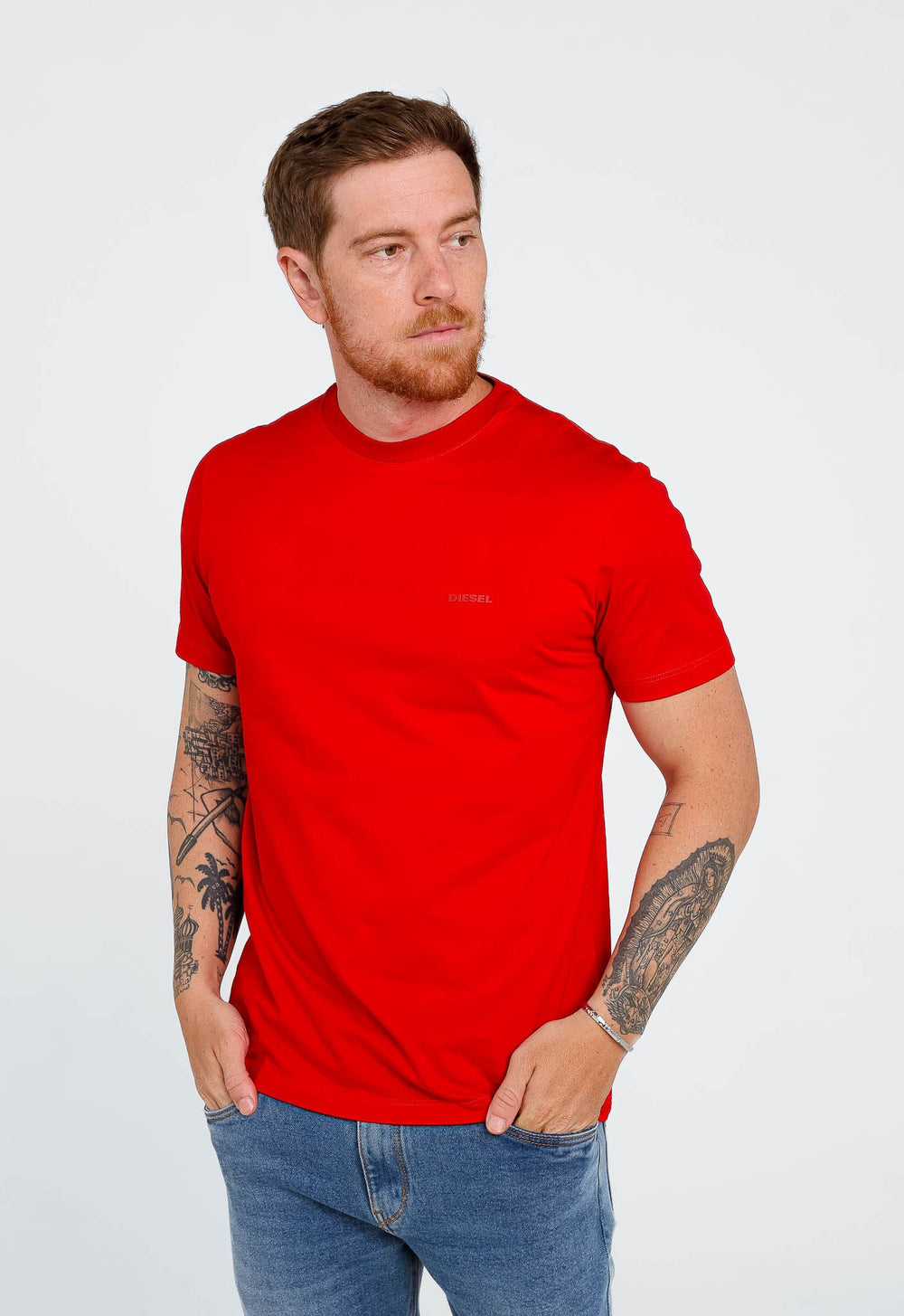 Camiseta Diesel Slim Logo Peito Vermelha - Sale - Henri Store