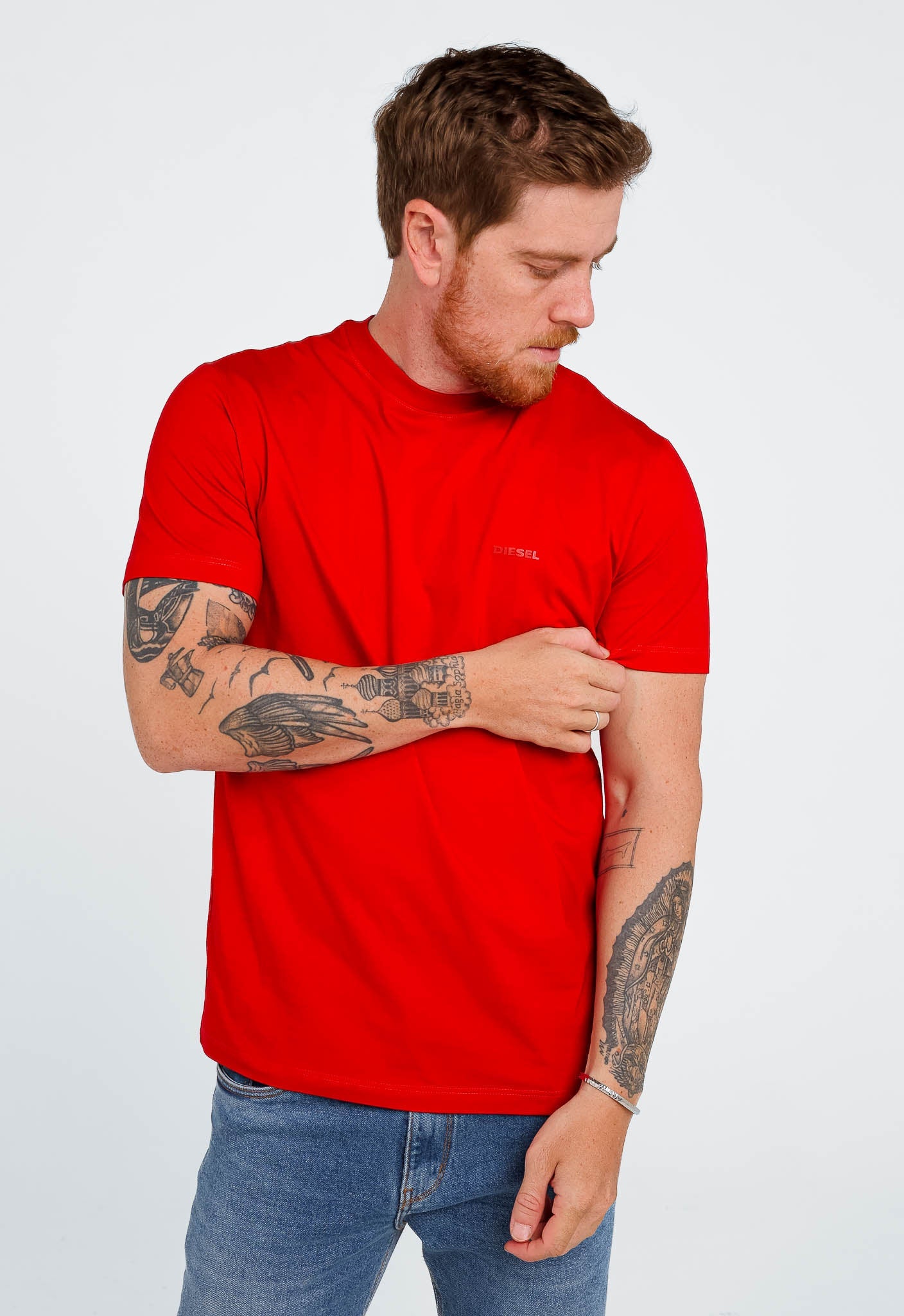 Camiseta Diesel Slim Logo Peito Vermelha - Sale - Henri Store