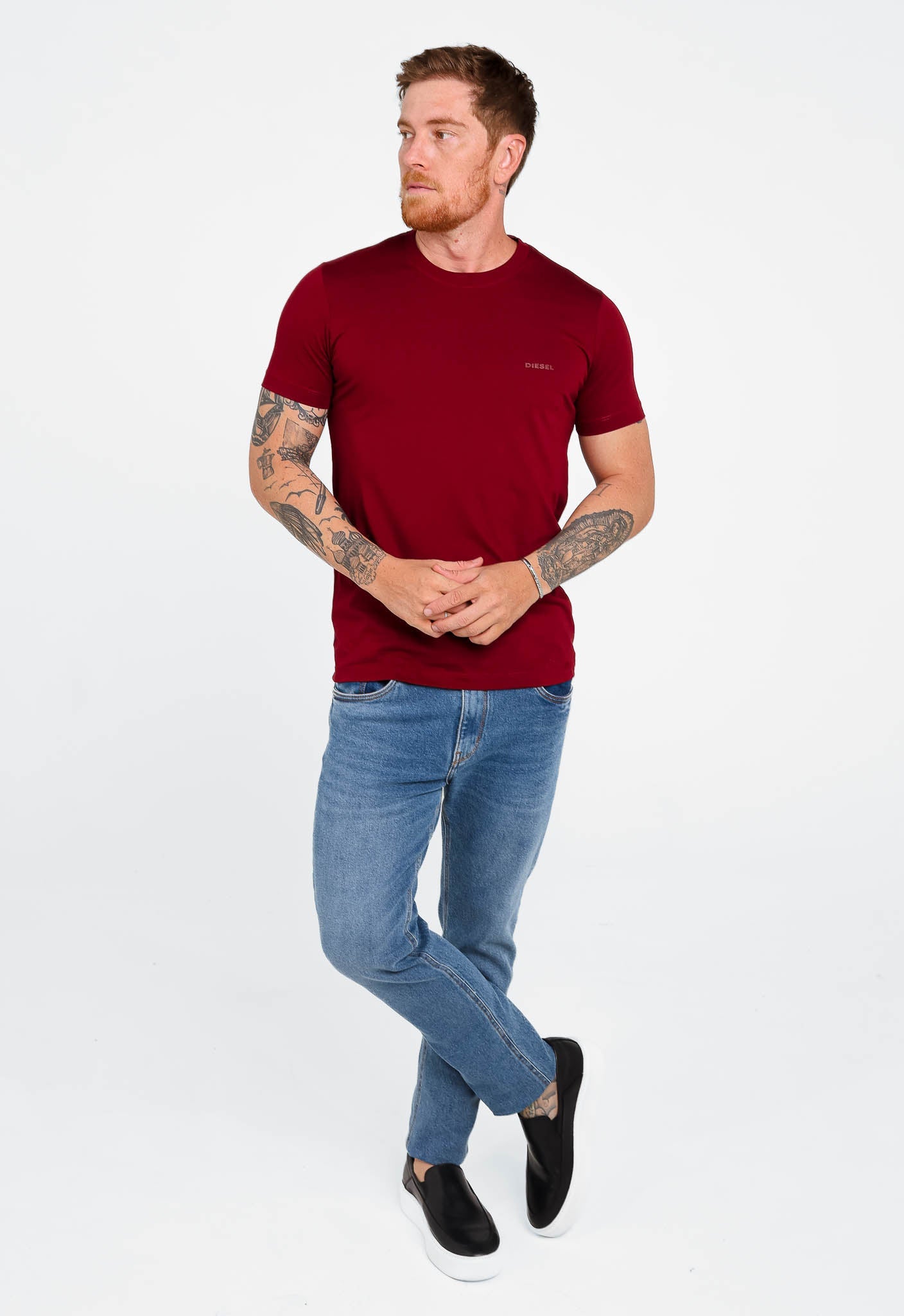 Camiseta Diesel Slim Logo Peito Vinho - Sale - Henri Store