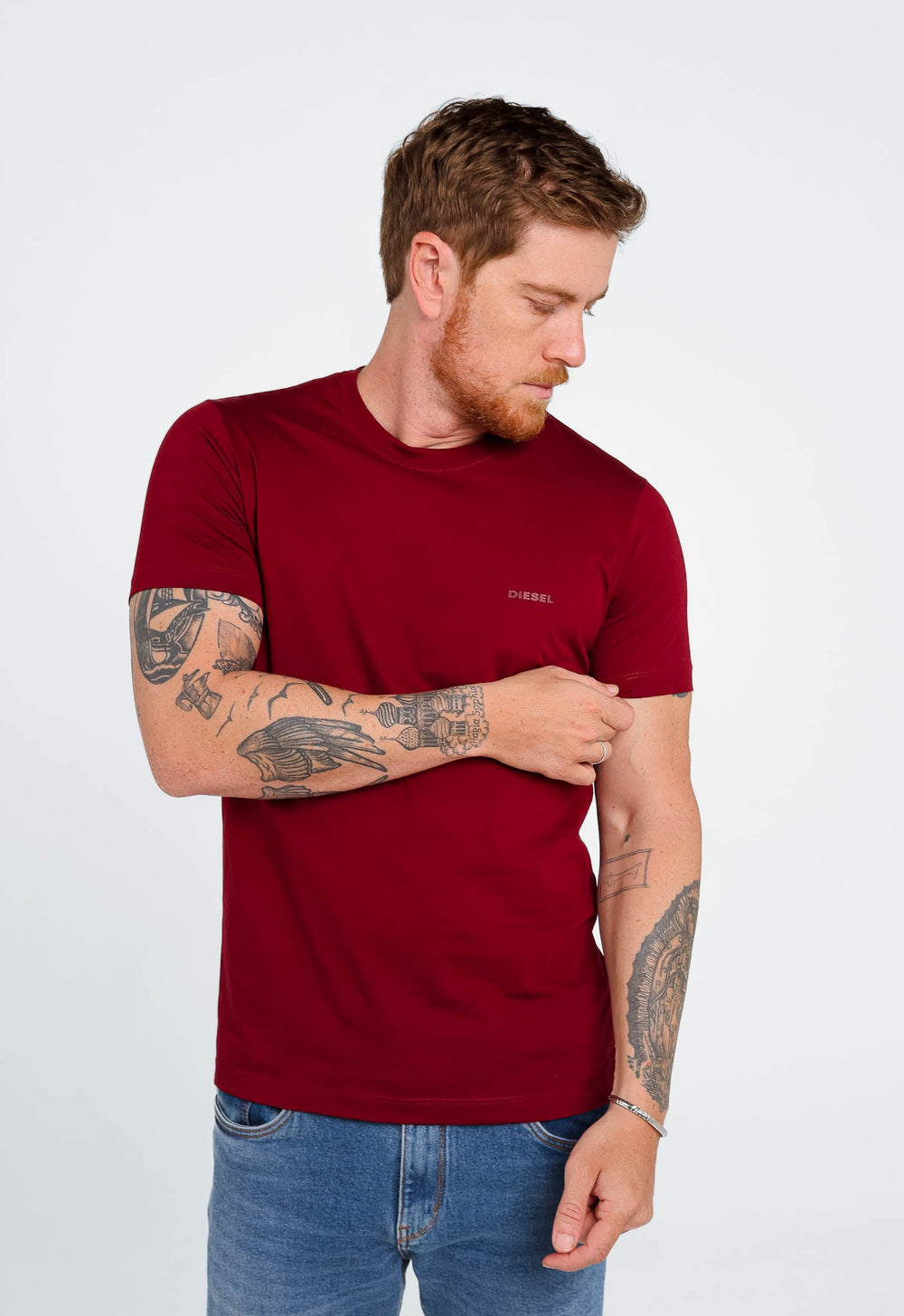 Camiseta Diesel Slim Logo Peito Vinho - Sale - Henri Store