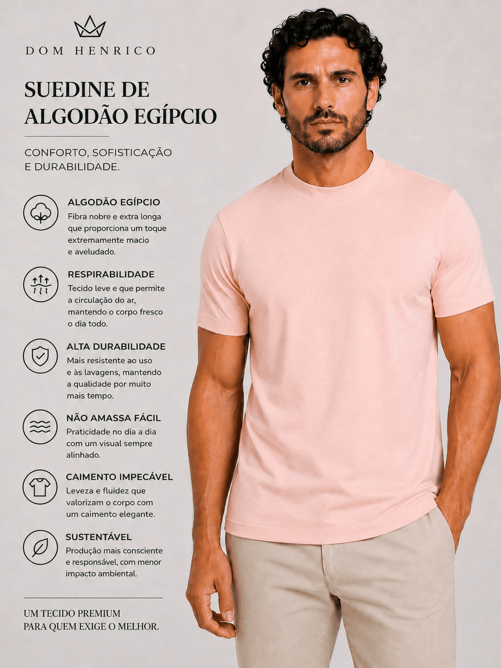 Camiseta Dom Henrico Algodão Egípcio Gola Média - Henri Store