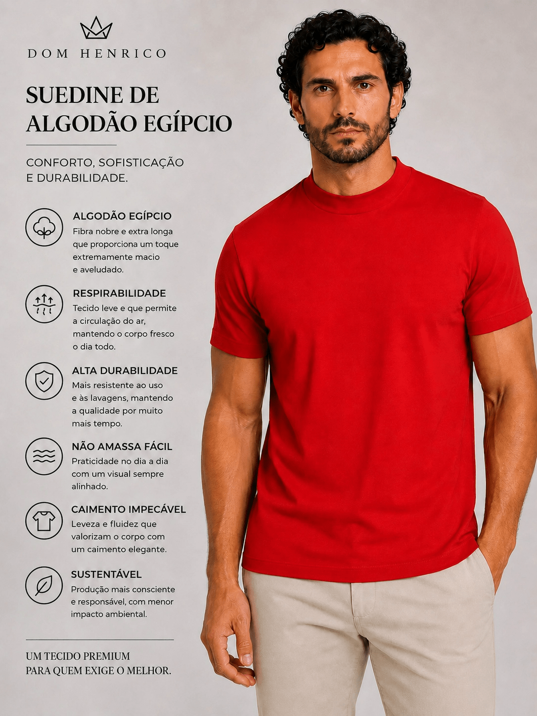 Camiseta Dom Henrico Algodão Egípcio Gola Média - Henri Store