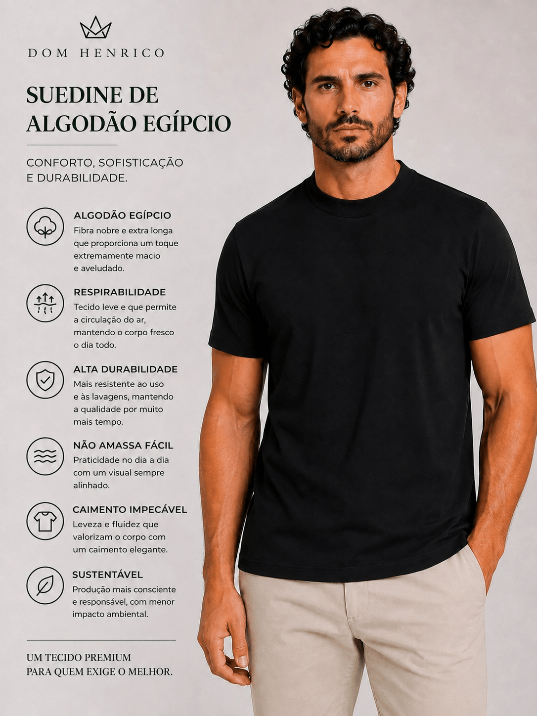 Camiseta Dom Henrico Algodão Egípcio Gola Média - Henri Store