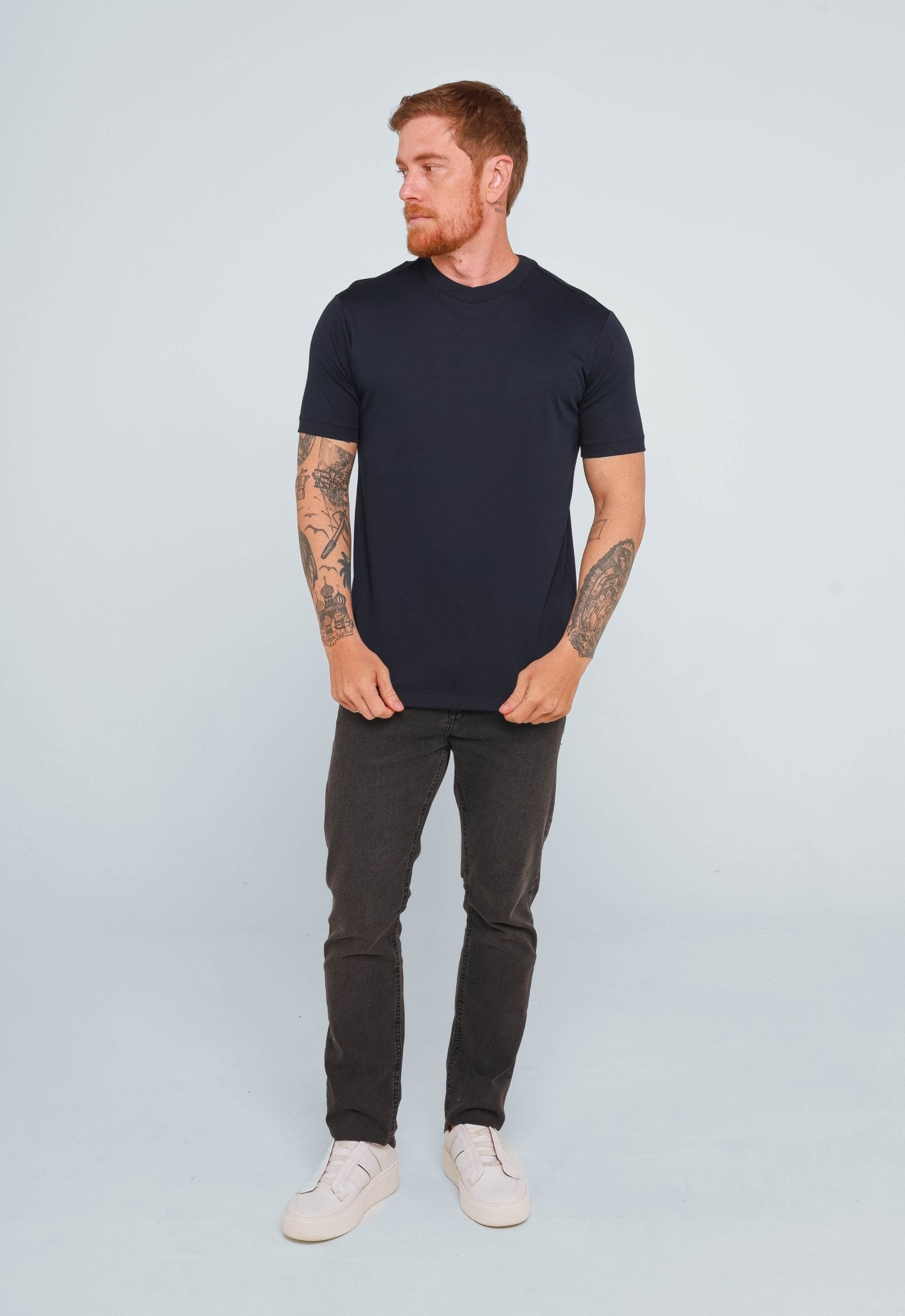 Camiseta Dom Henrico Pima Interloque Gola Cruzada Frontal - Henri Store