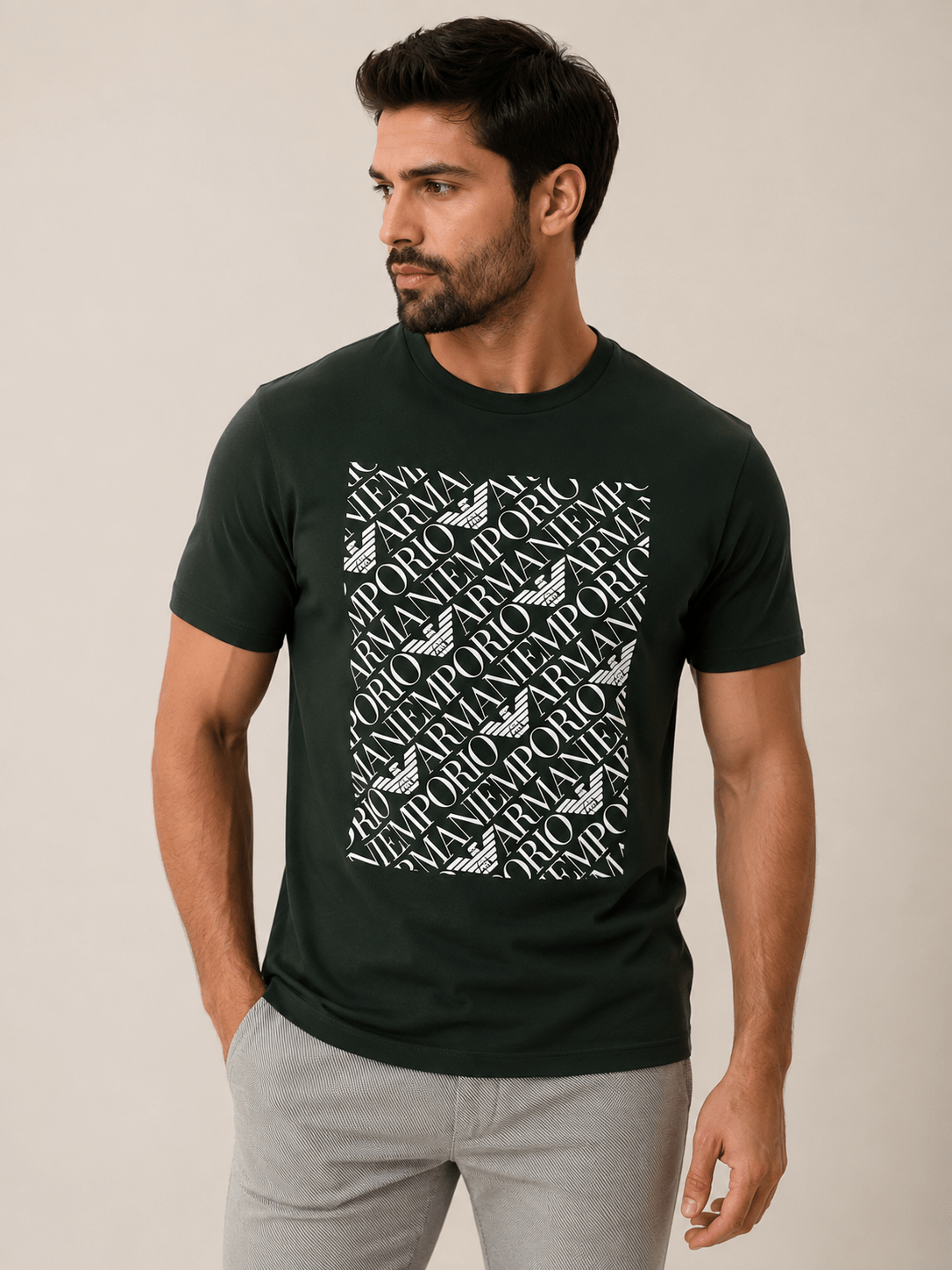Camiseta Emporio Armani Logo Central Verde - Henri Store