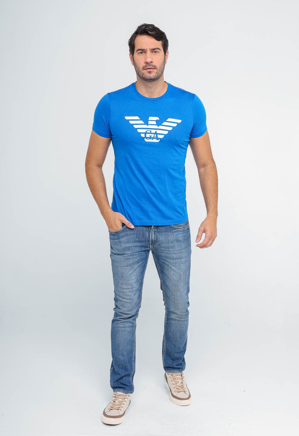 Camiseta Emporio Armani Logo Peito Azul - Henri Store