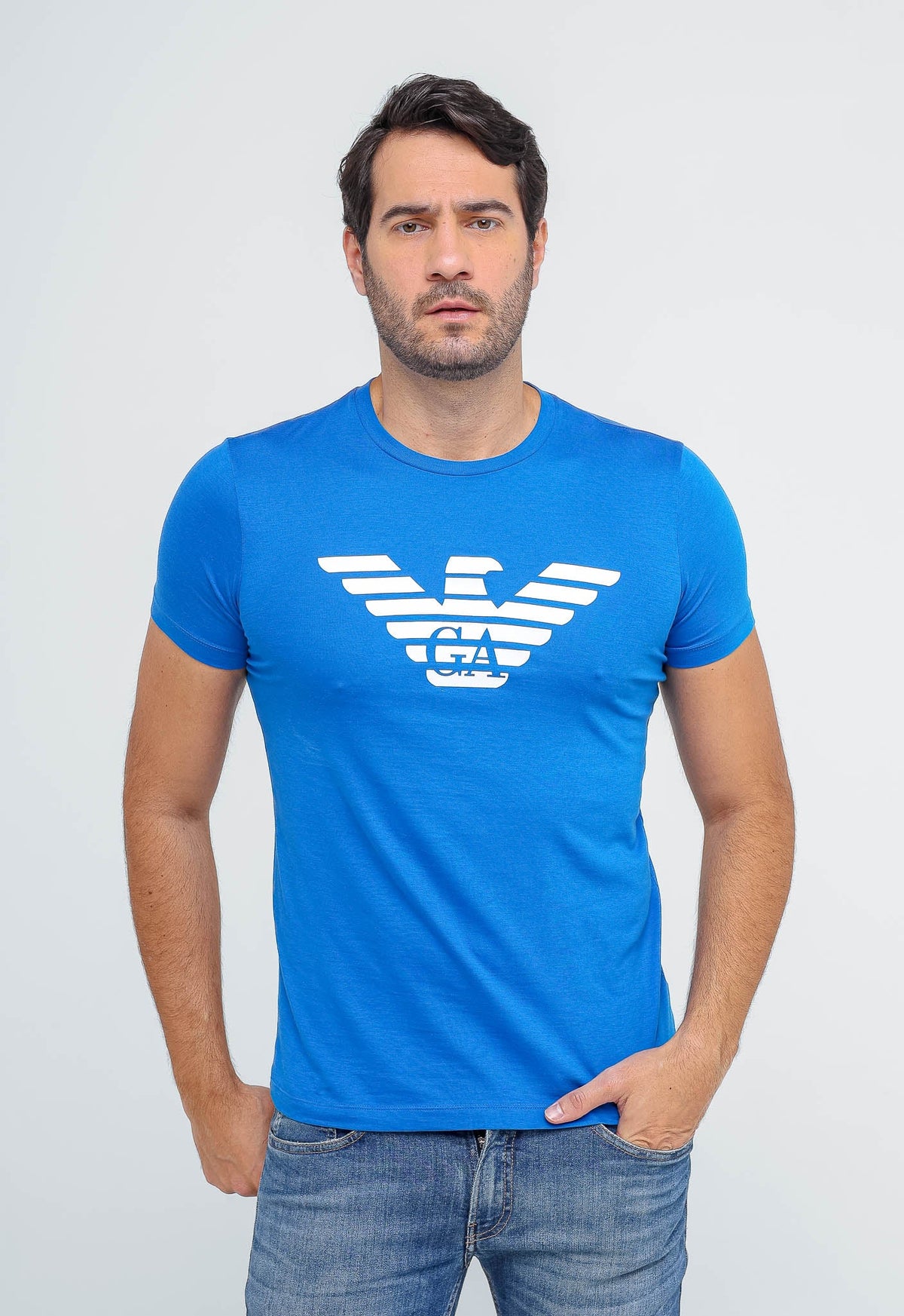 Camiseta Emporio Armani Logo Peito Azul - Henri Store