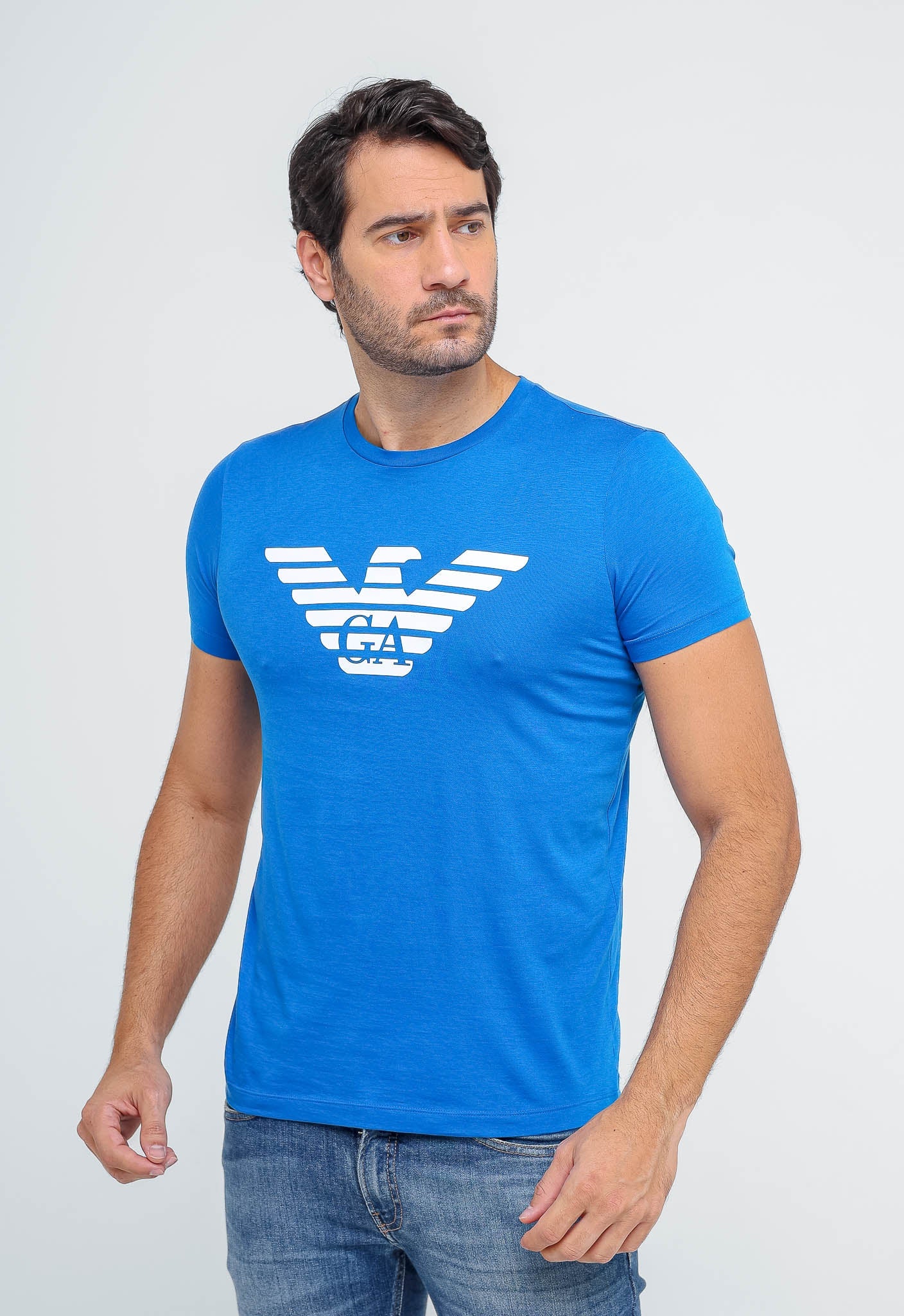 Camiseta Emporio Armani Logo Peito Azul - Henri Store