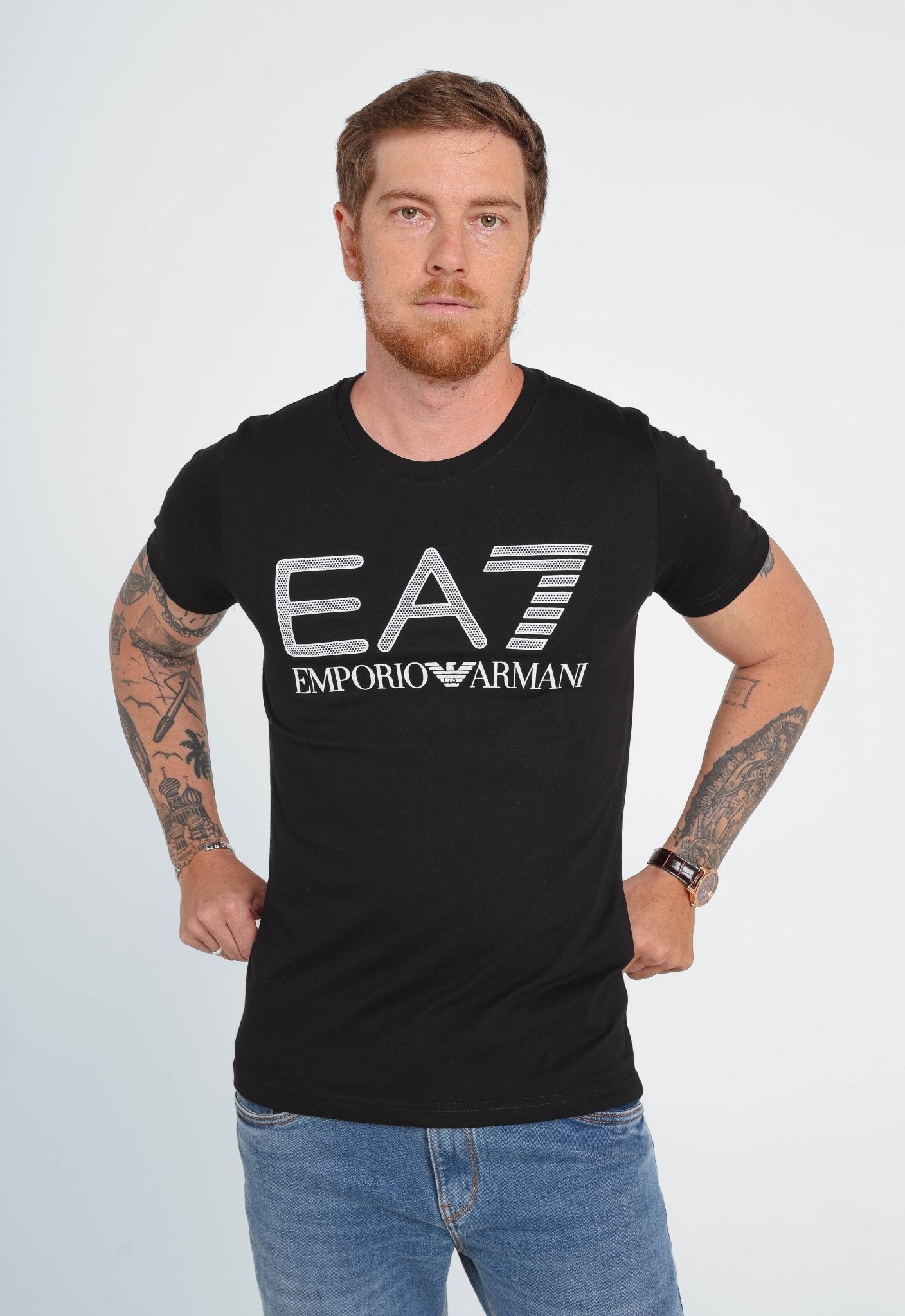 Camiseta Emporio Armani Preto Cotton Logo Ea7 Branco - LIVE - Henri Store