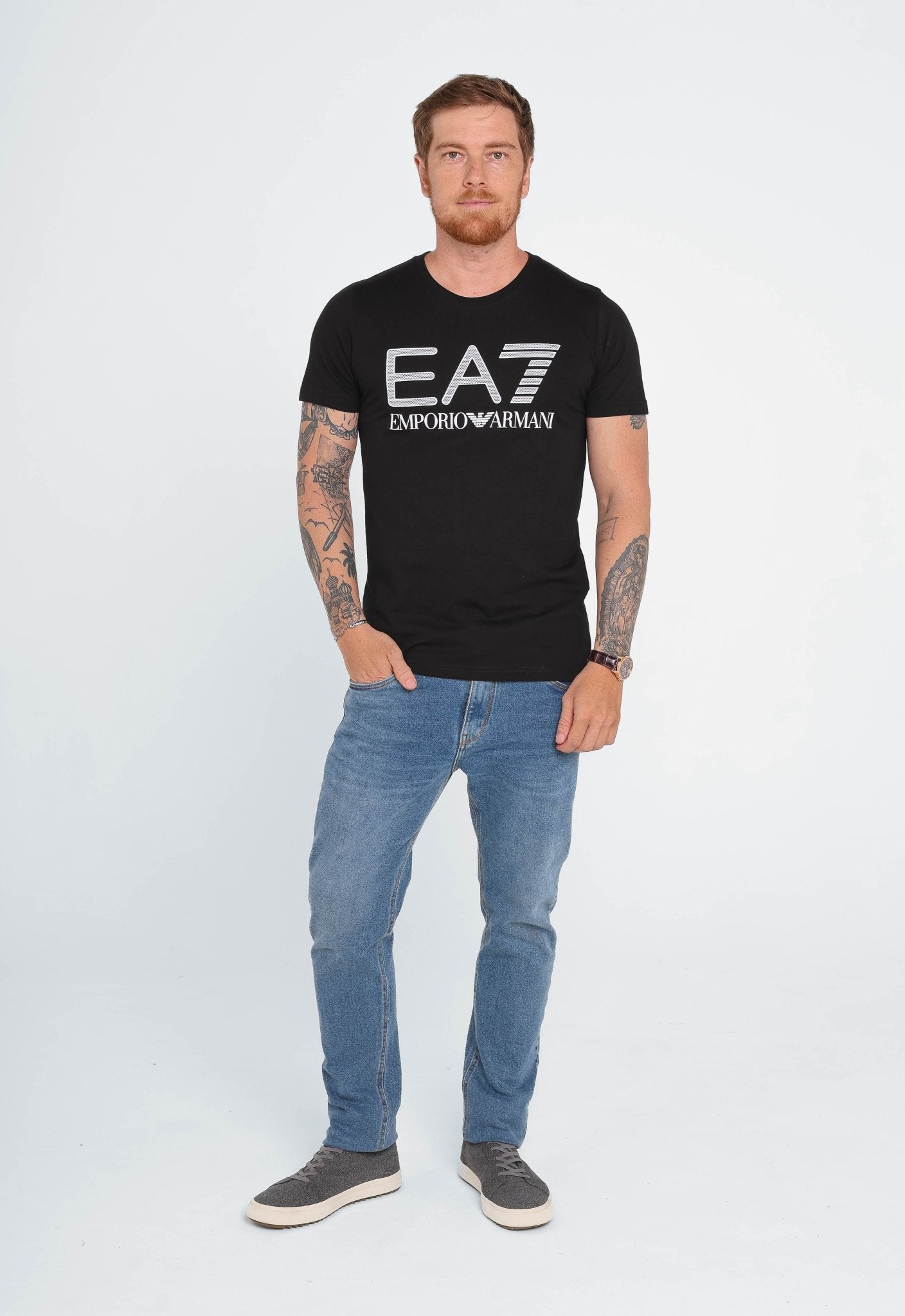 Camiseta Emporio Armani Preto Cotton Logo Ea7 Branco - LIVE - Henri Store