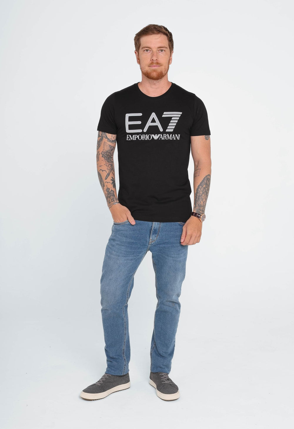 Camiseta Emporio Armani Preto Cotton Logo Ea7 Branco - LIVE - Henri Store