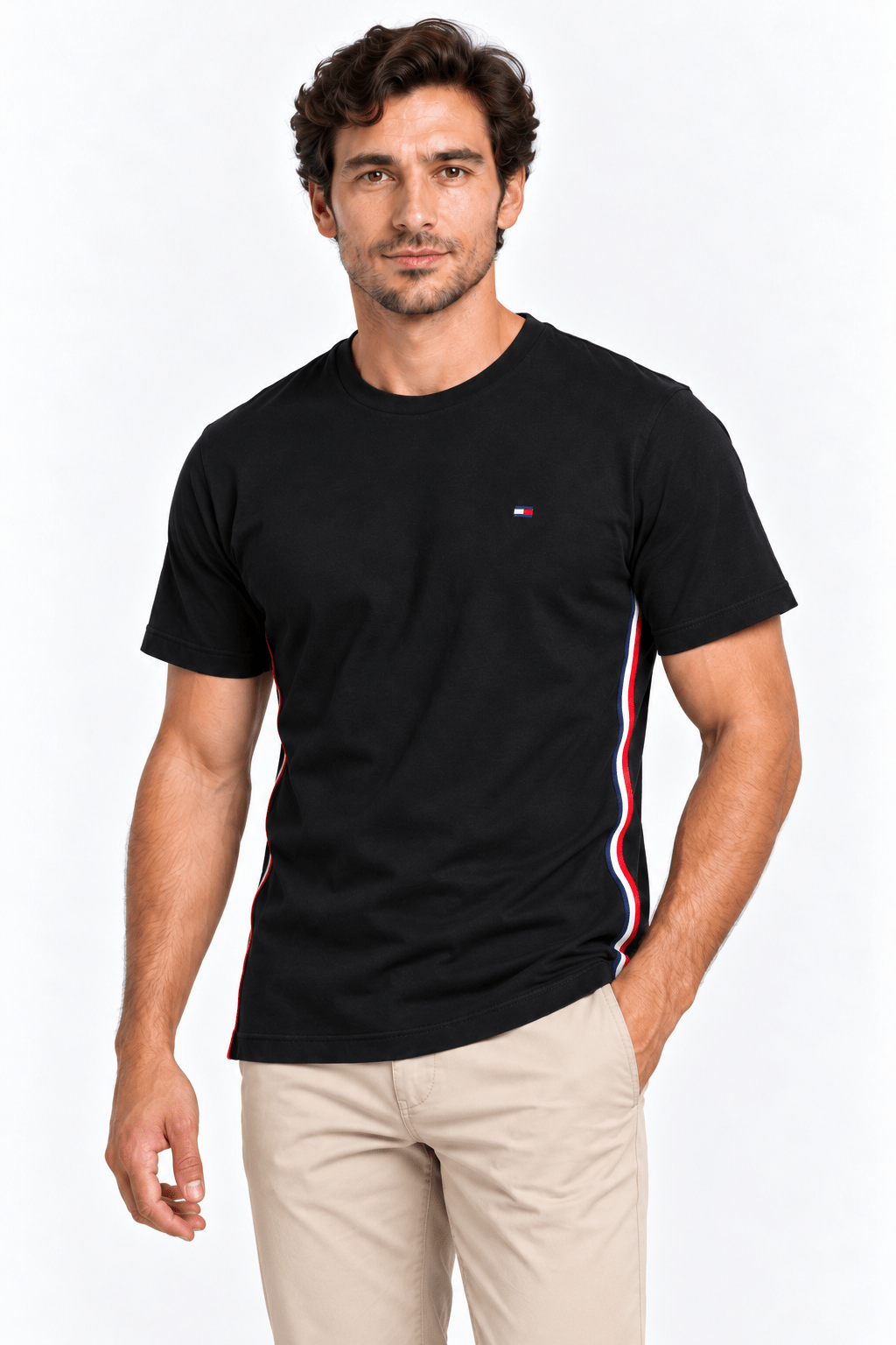 Camiseta Tommy Hilfiger Faixa Lateral Tricolor - Henri Store