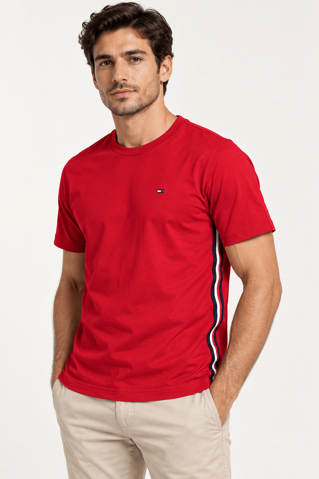 Camiseta Tommy Hilfiger Faixa Lateral Tricolor - Henri Store