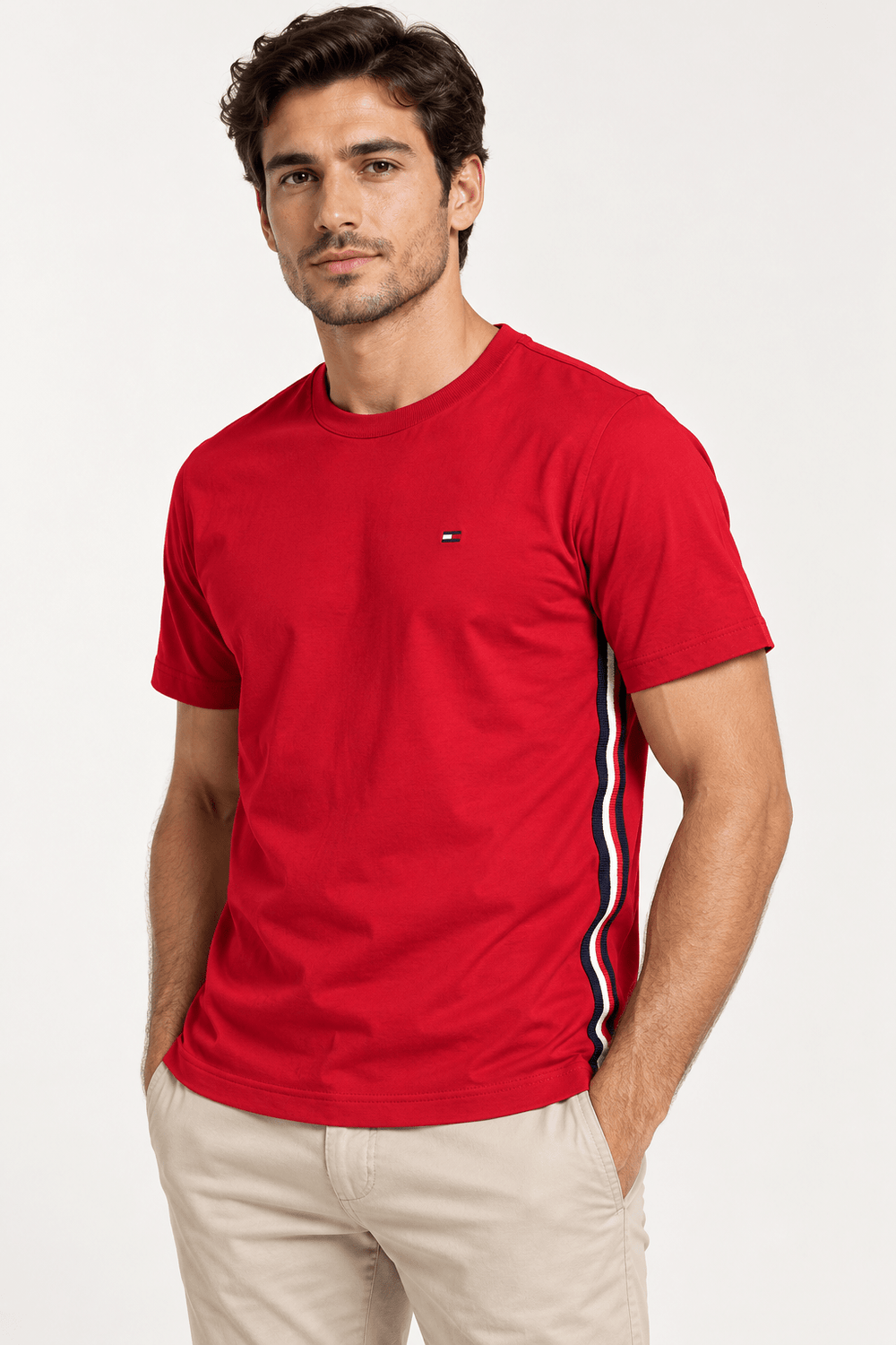 Camiseta Tommy Hilfiger Faixa Lateral Tricolor - Henri Store