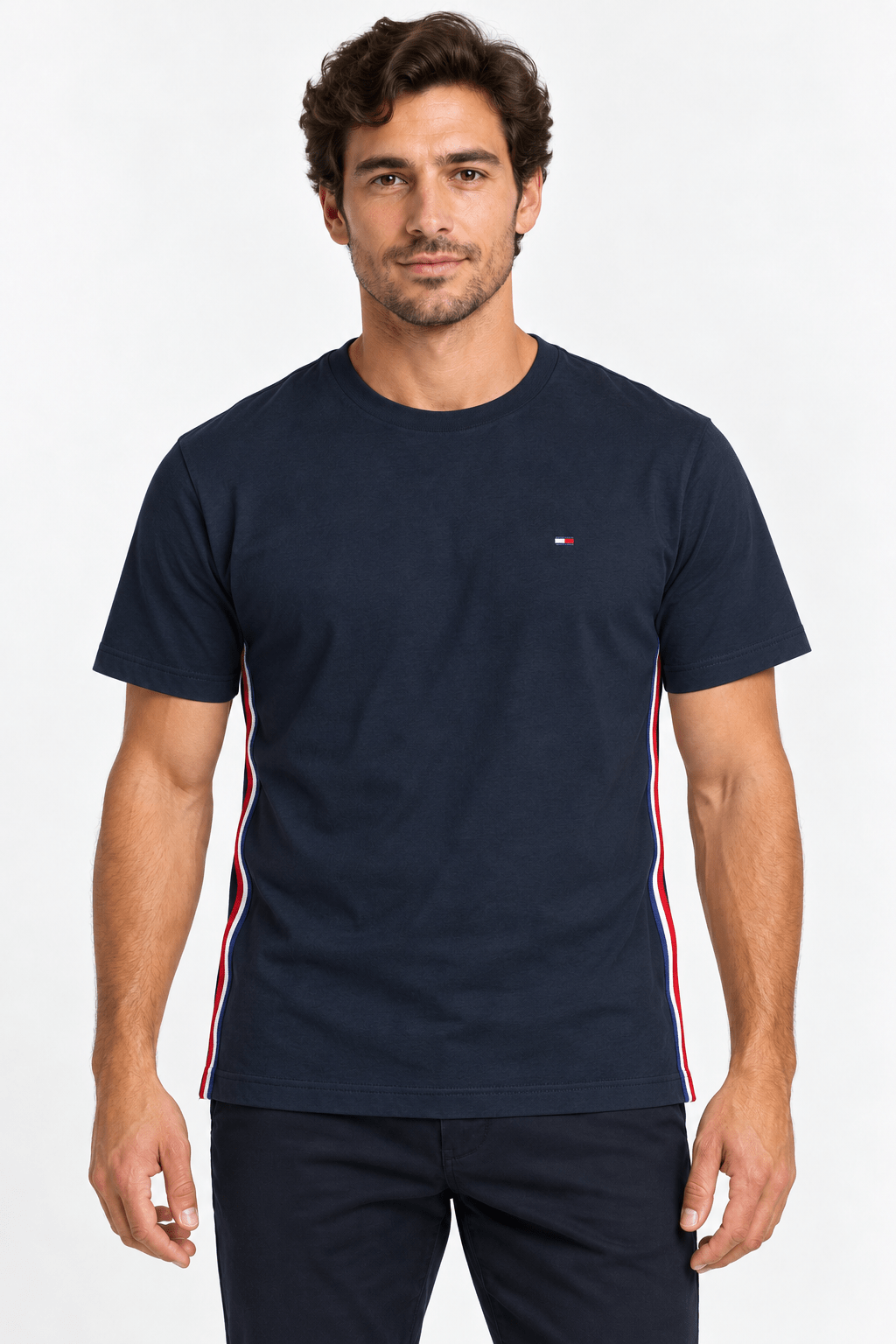 Camiseta Tommy Hilfiger Faixa Lateral Tricolor - Henri Store