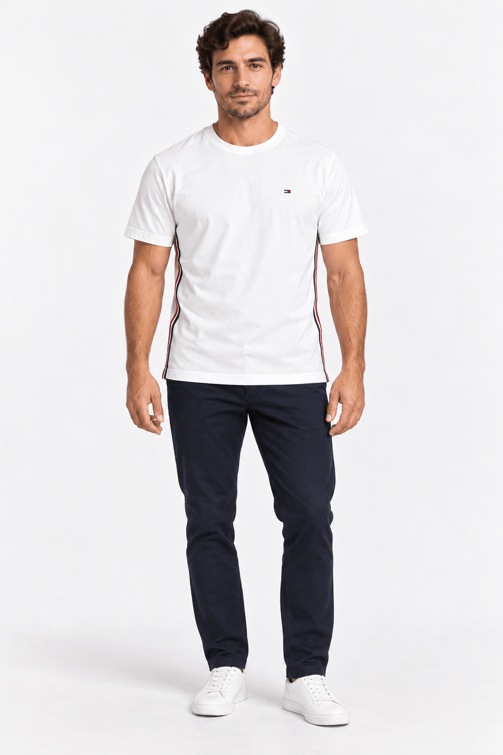 Camiseta Tommy Hilfiger Faixa Lateral Tricolor - Henri Store