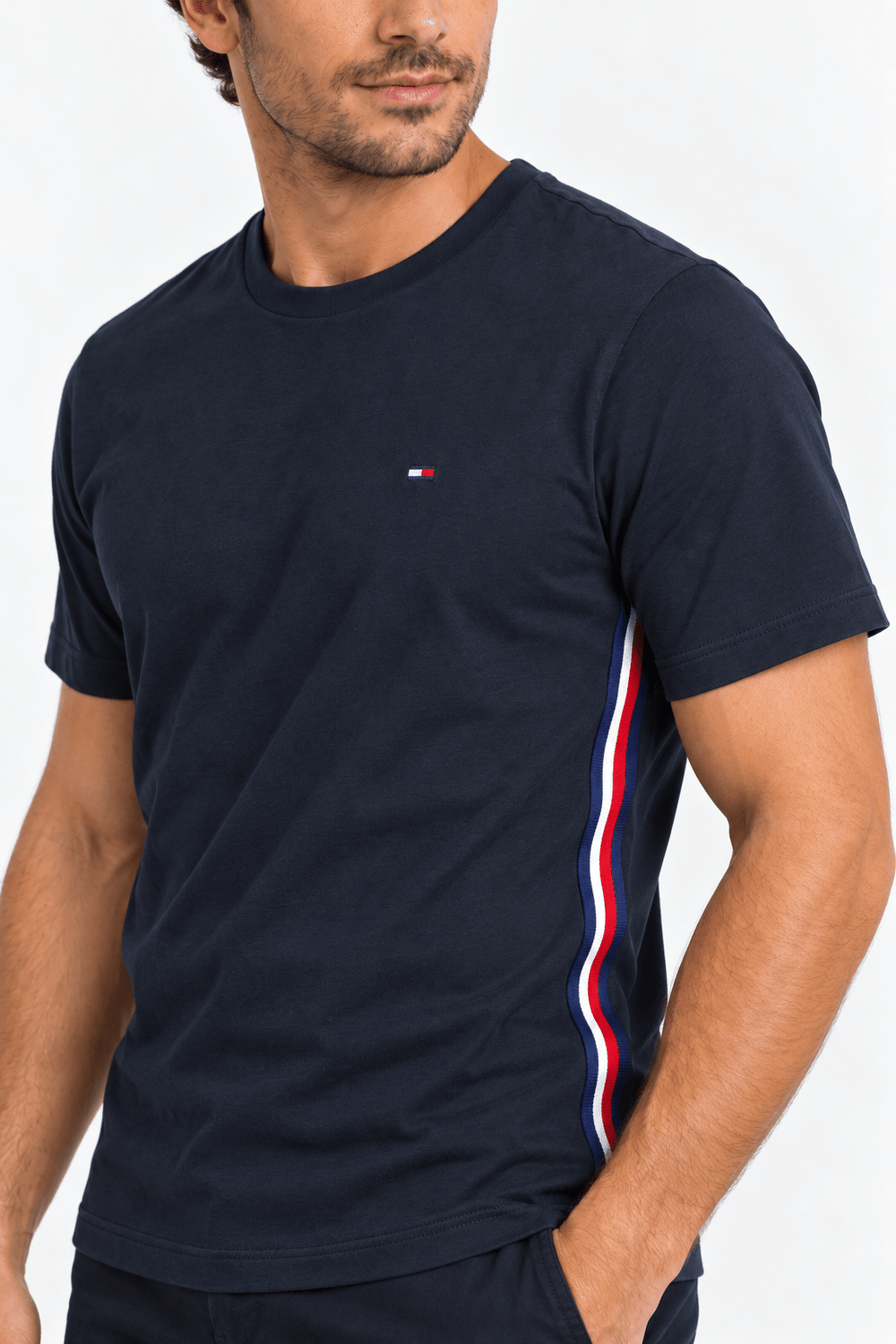 Camiseta Tommy Hilfiger Faixa Lateral Tricolor - Henri Store