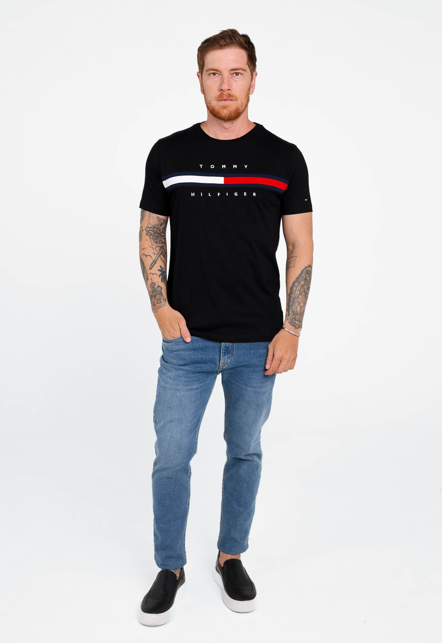 Camiseta Tommy Hilfiger Logo Faixa Tricolor - Henri Store