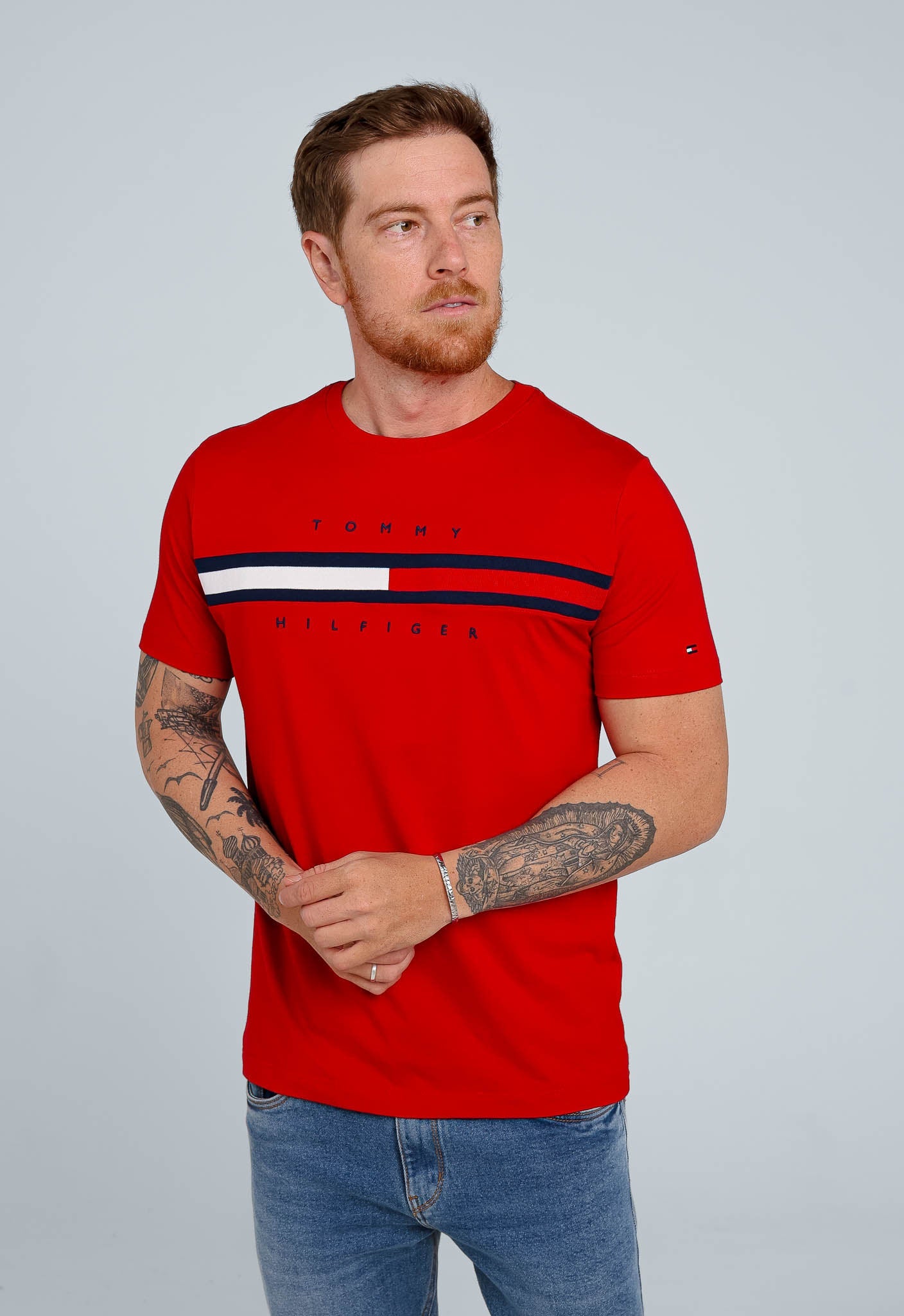 Camiseta Tommy Hilfiger Logo Faixa Tricolor - Henri Store